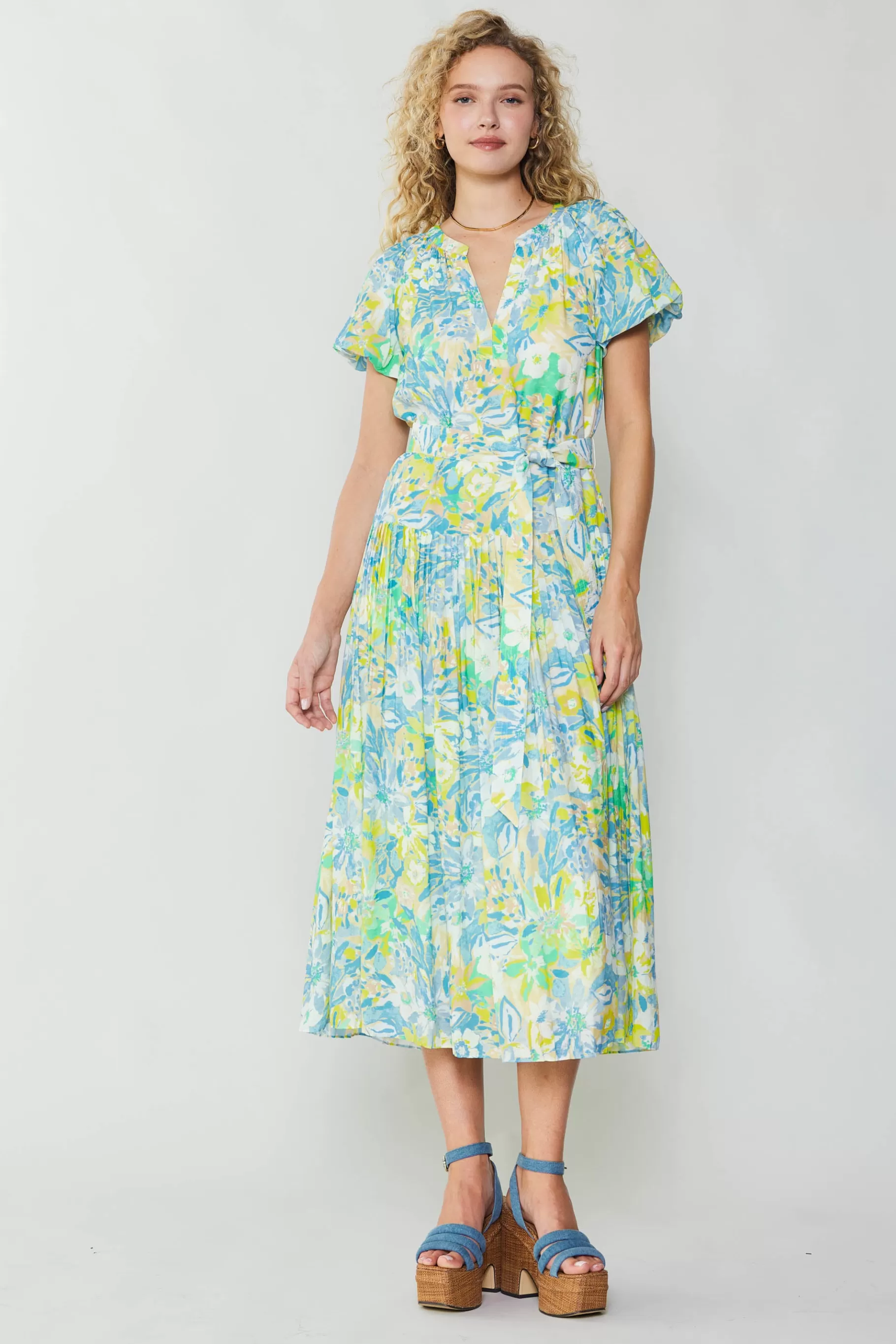 Current Air Midi Dresses>Abstract Floral Printed Midi Dress YELLOWMULTI