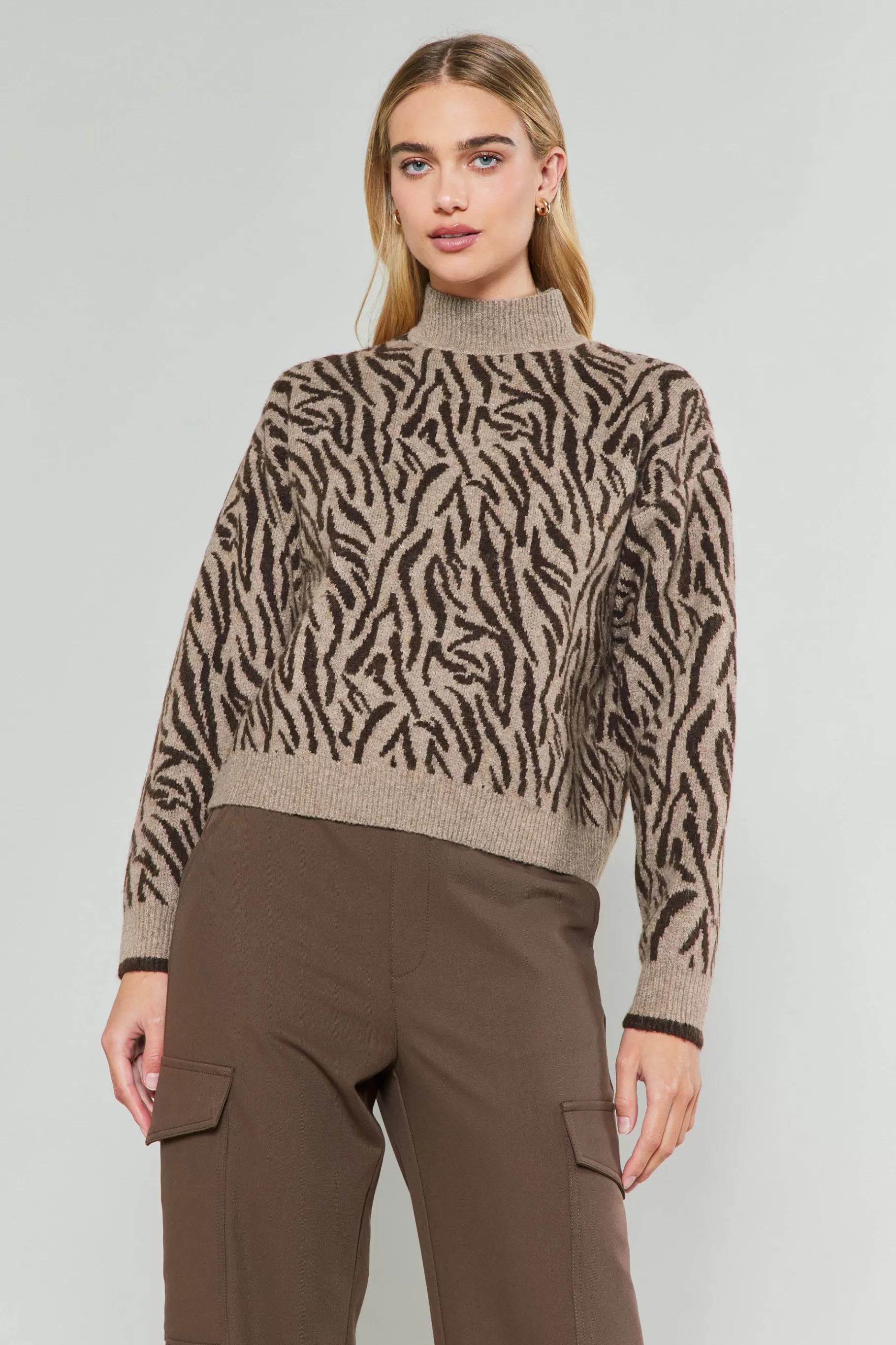 Current Air Knitwear | Sweaters>Abstract Mock Neck Sweater BROWN