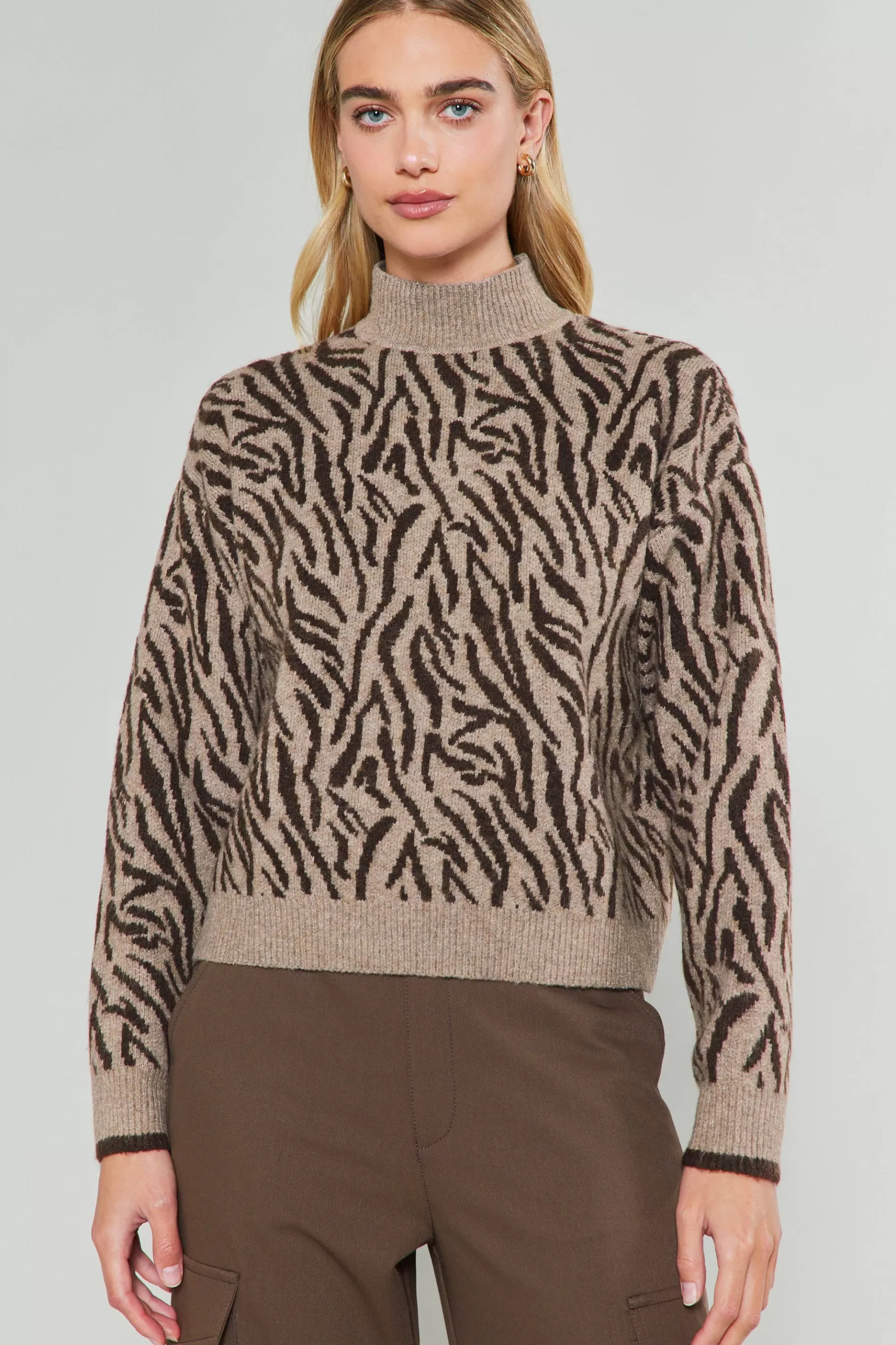 Current Air Knitwear | Sweaters>Abstract Mock Neck Sweater BROWN