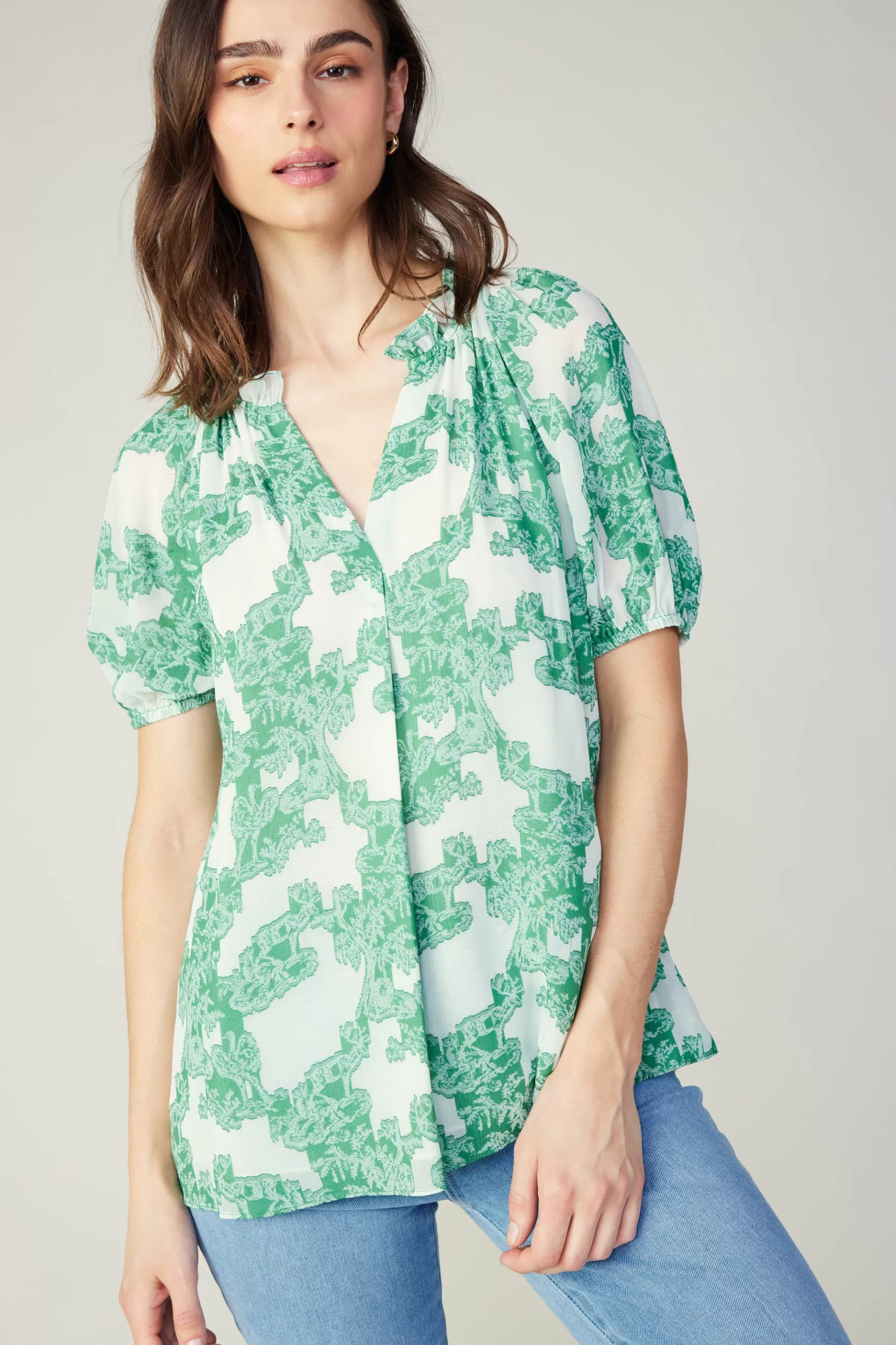 Current Air Short Sleeve Tops>Abstract Motif Top DEEPMINT