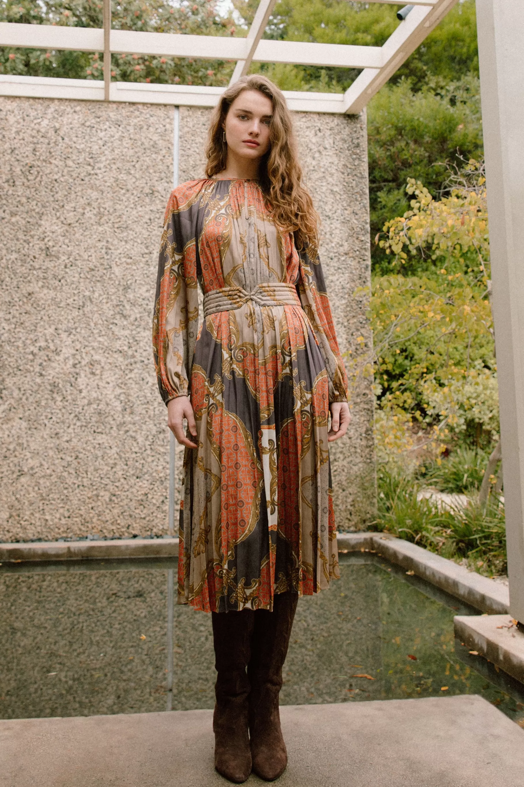 Current Air Midi Dresses>Adelaide Midi Dress BROWNMLT