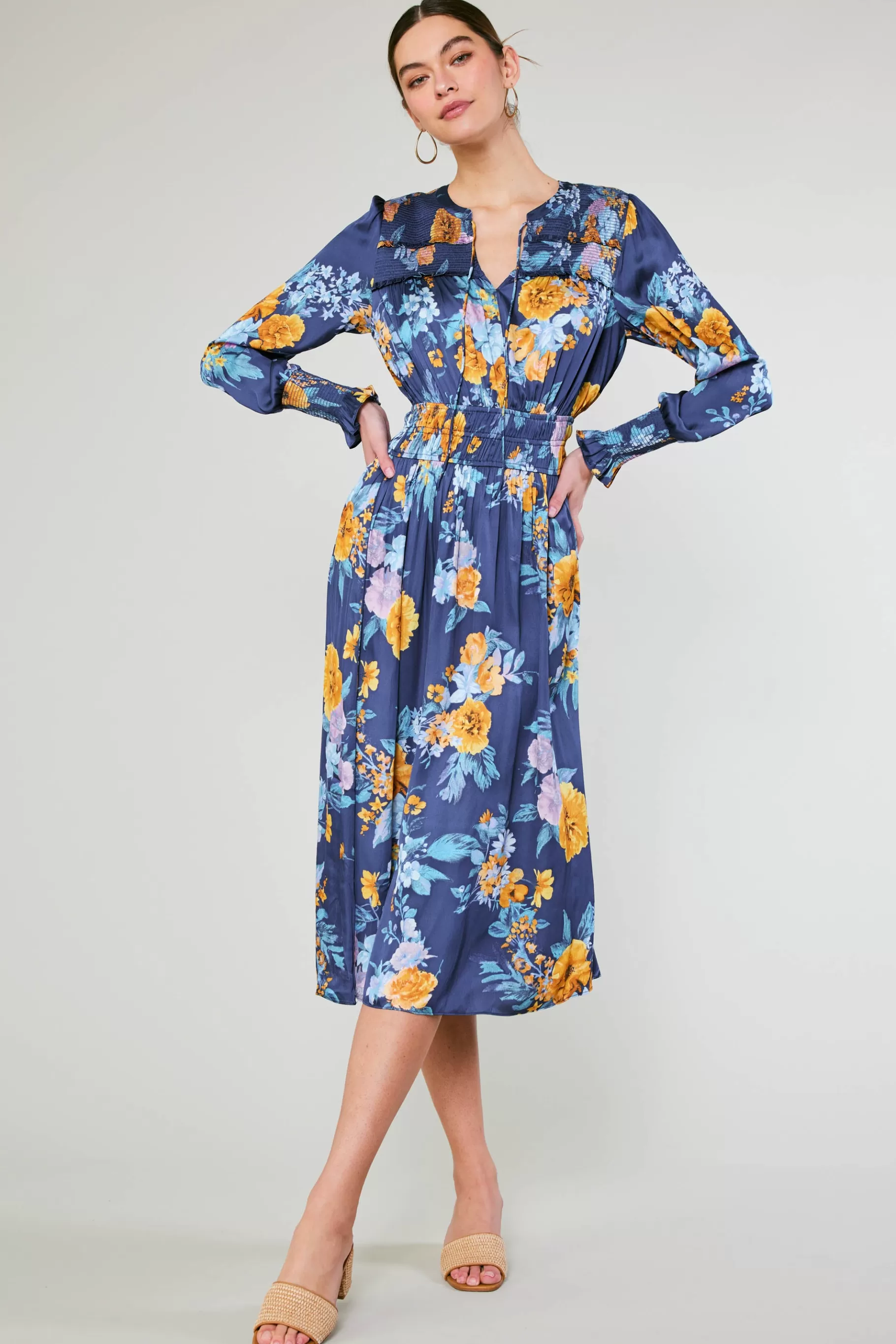 Current Air Midi Dresses>Aida Floral Midi Dress FloralBlueMlt