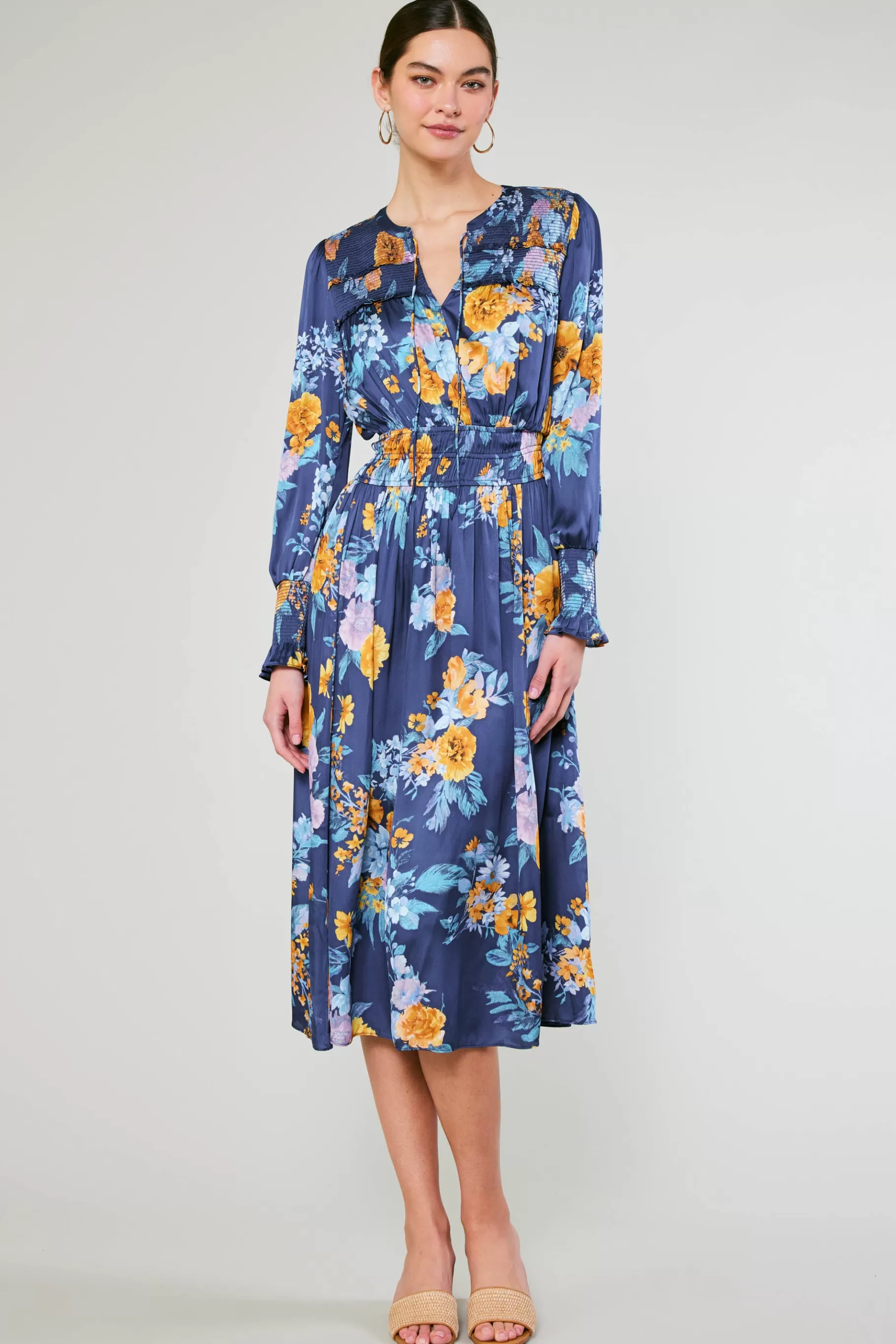 Current Air Midi Dresses>Aida Floral Midi Dress FloralBlueMlt