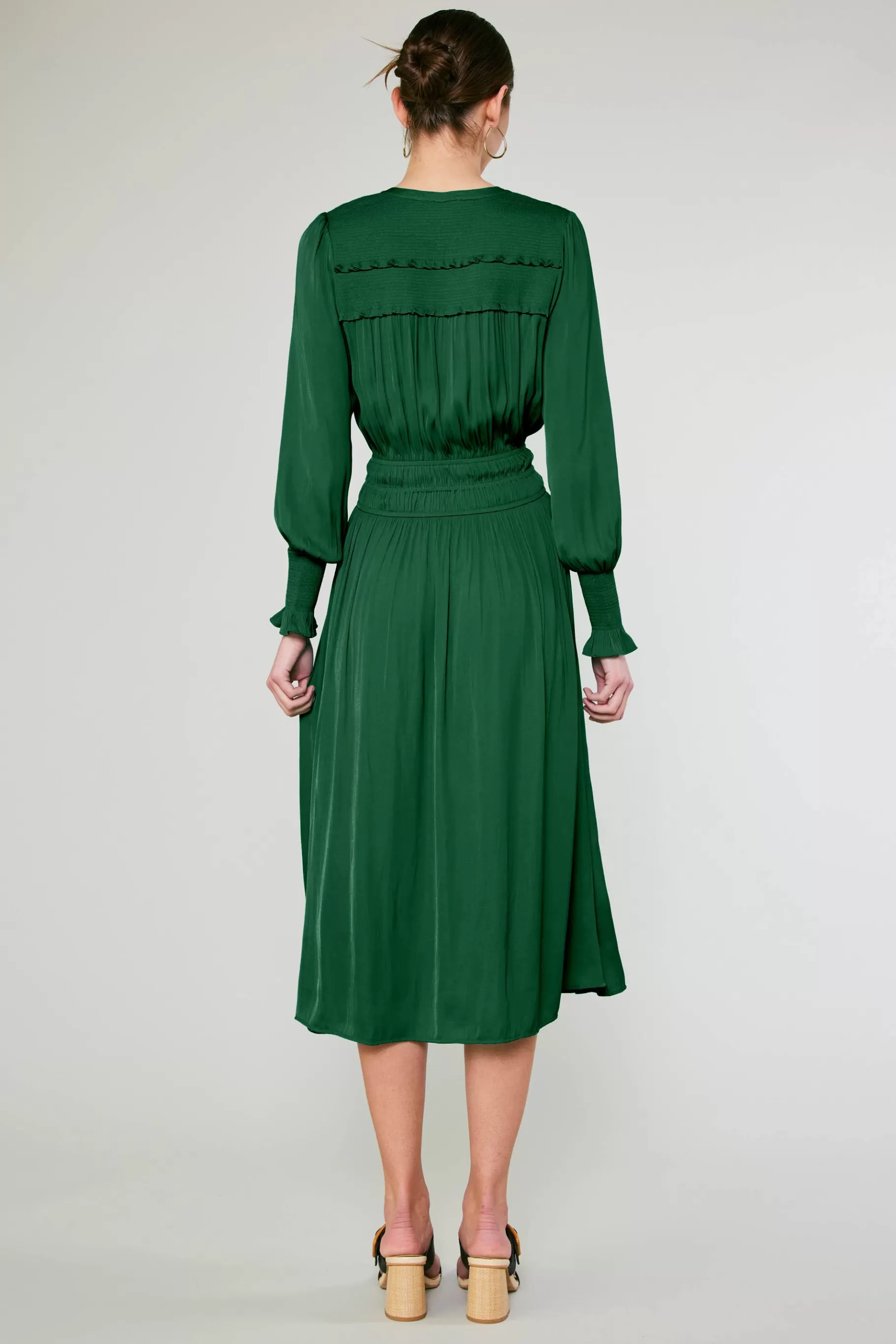 Current Air Midi Dresses>Aida Smocked Midi Dress EMERALDGREEN