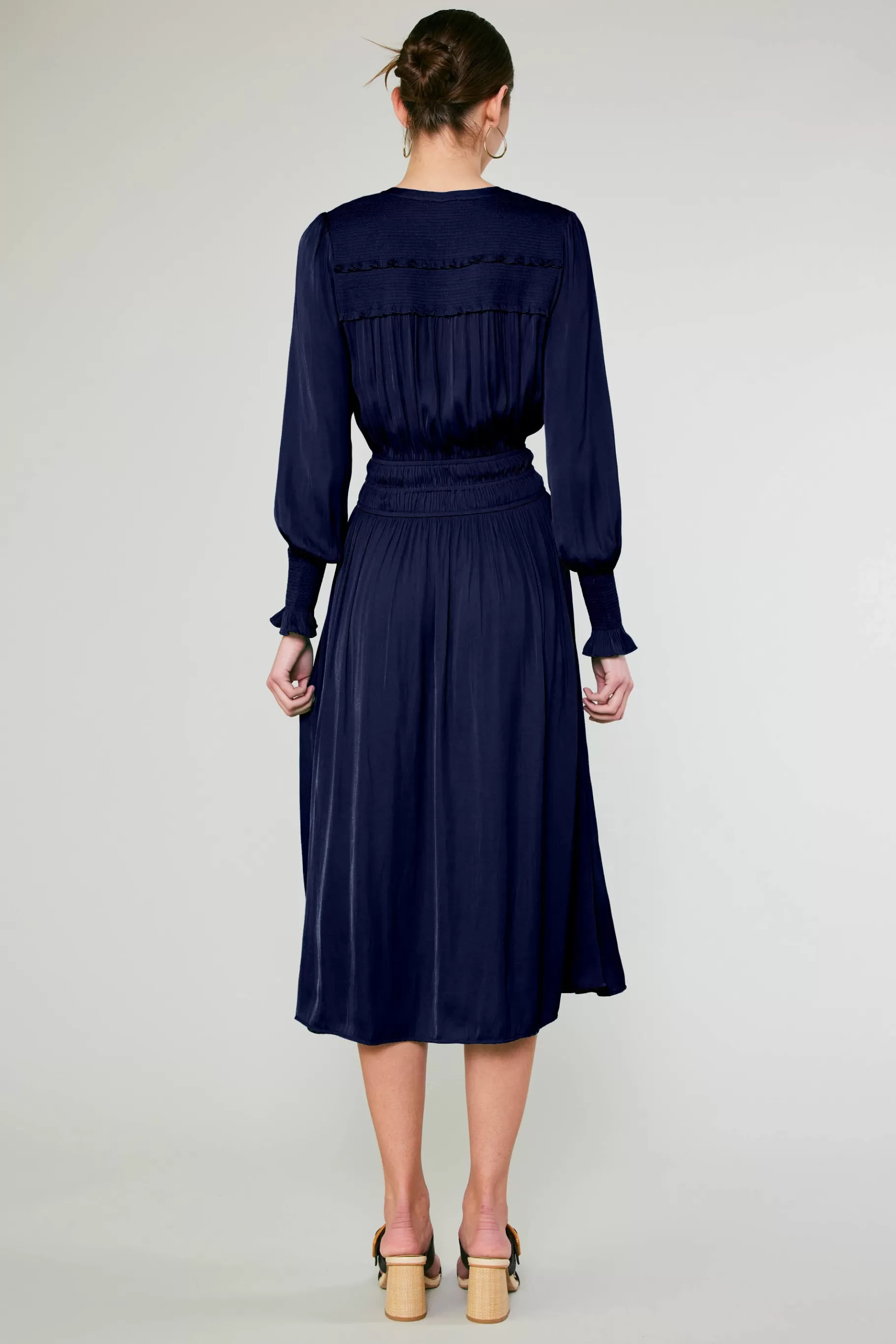 Current Air Midi Dresses>Aida Smocked Midi Dress DARKNAVY