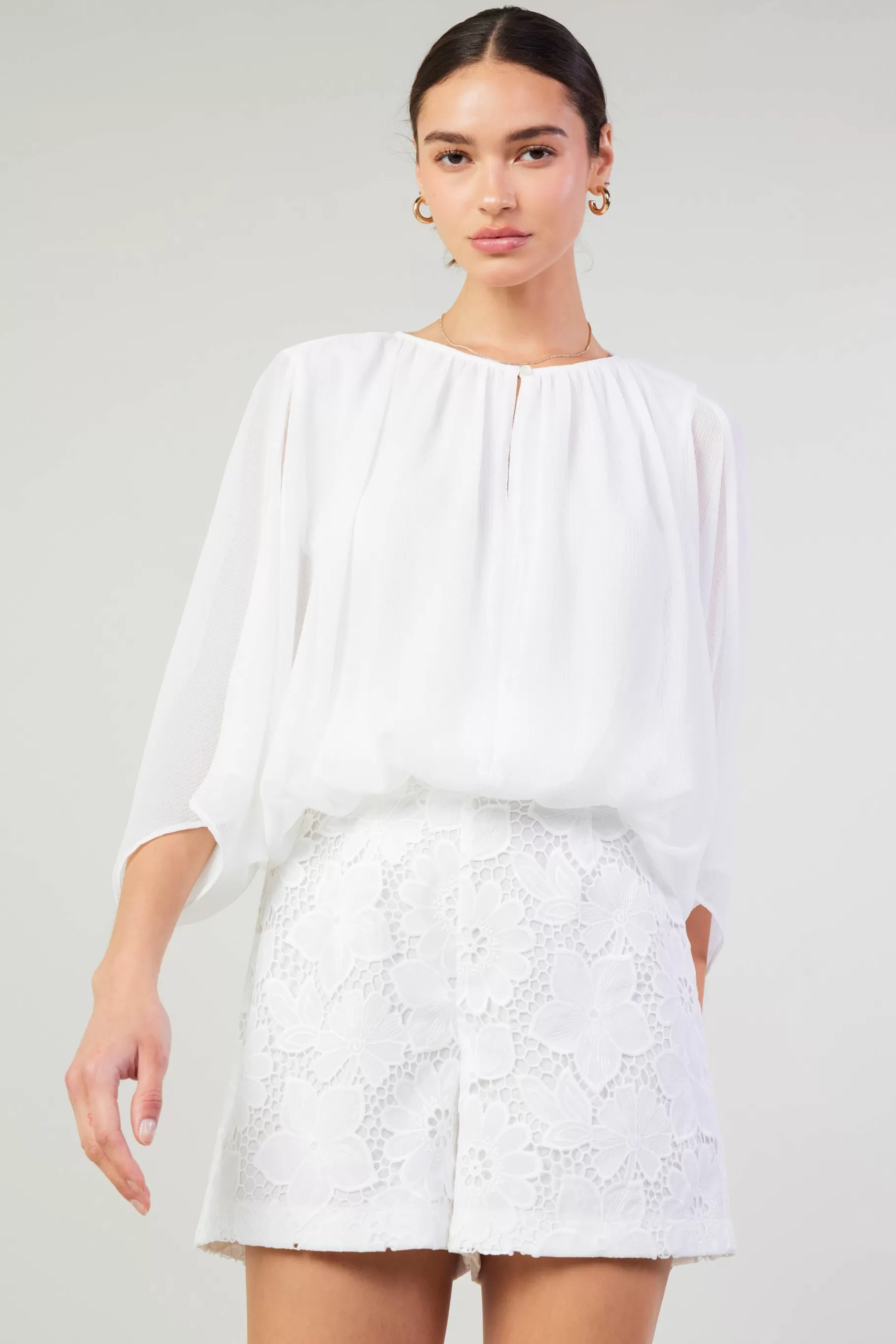 Current Air Long Sleeve Tops>Alessia Dolman Sleeved Blouse WHITE