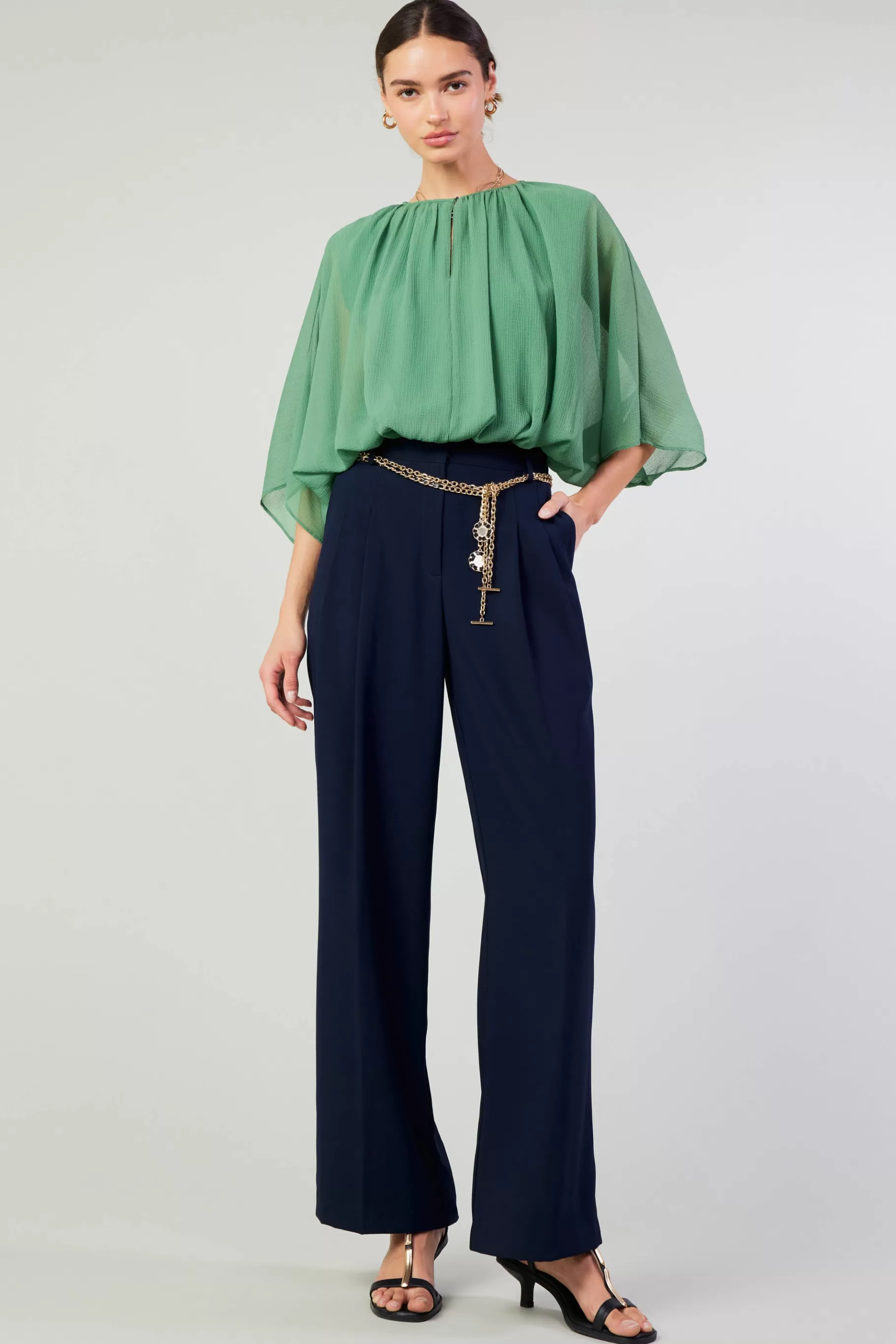 Current Air Long Sleeve Tops>Alessia Dolman Sleeved Blouse LEAFGREEN