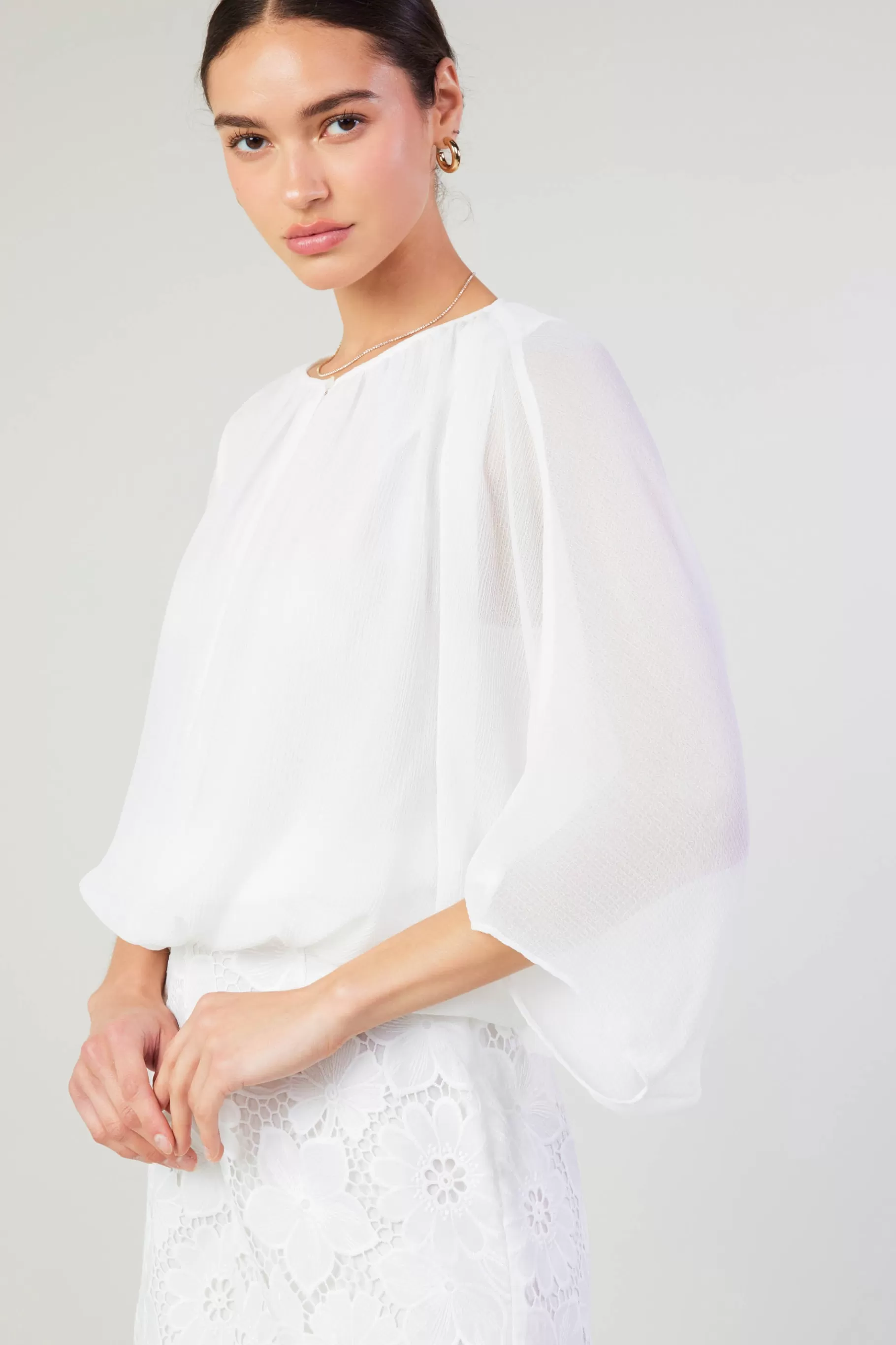 Current Air Long Sleeve Tops>Alessia Dolman Sleeved Blouse WHITE