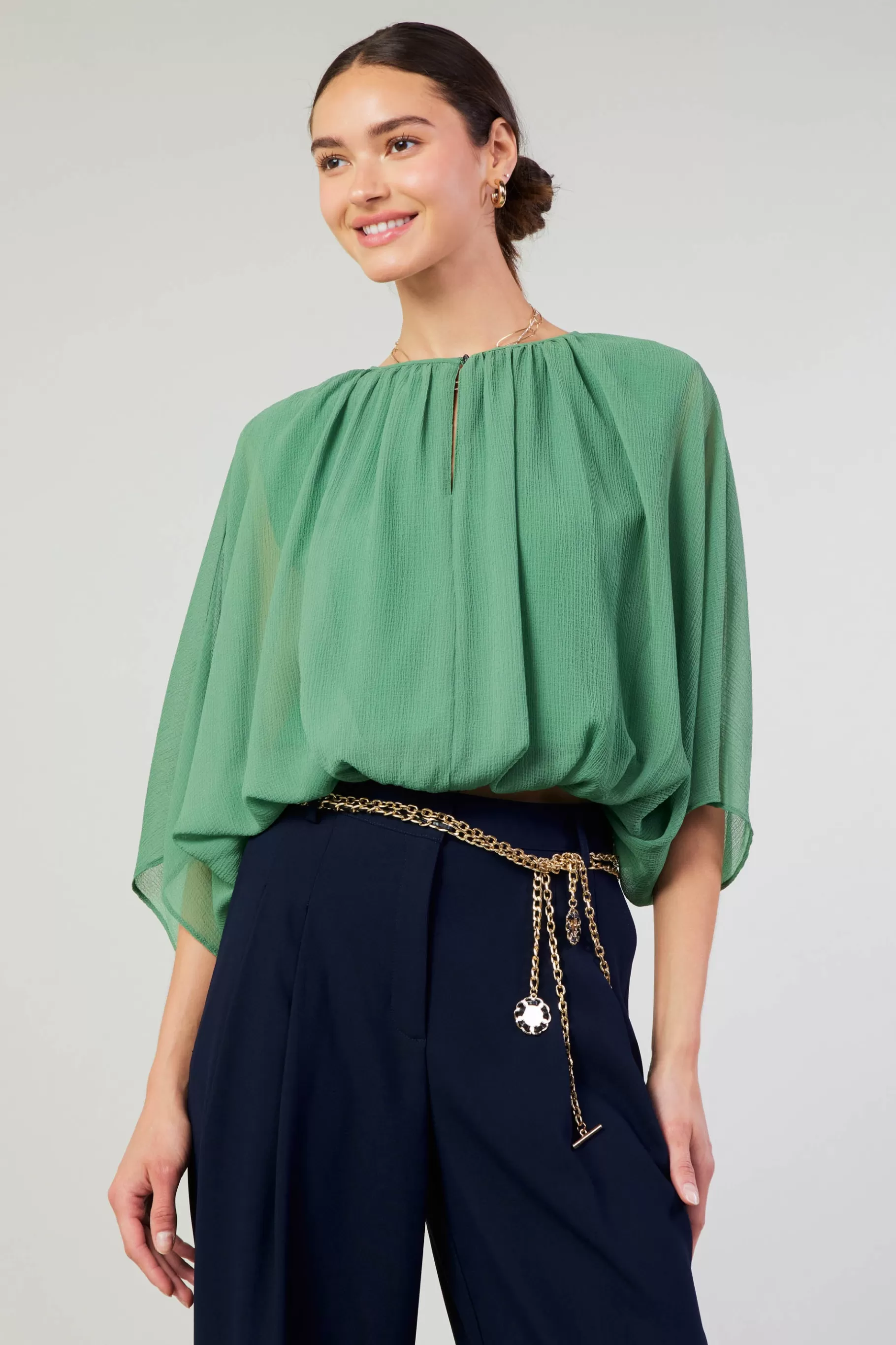 Current Air Long Sleeve Tops>Alessia Dolman Sleeved Blouse LEAFGREEN