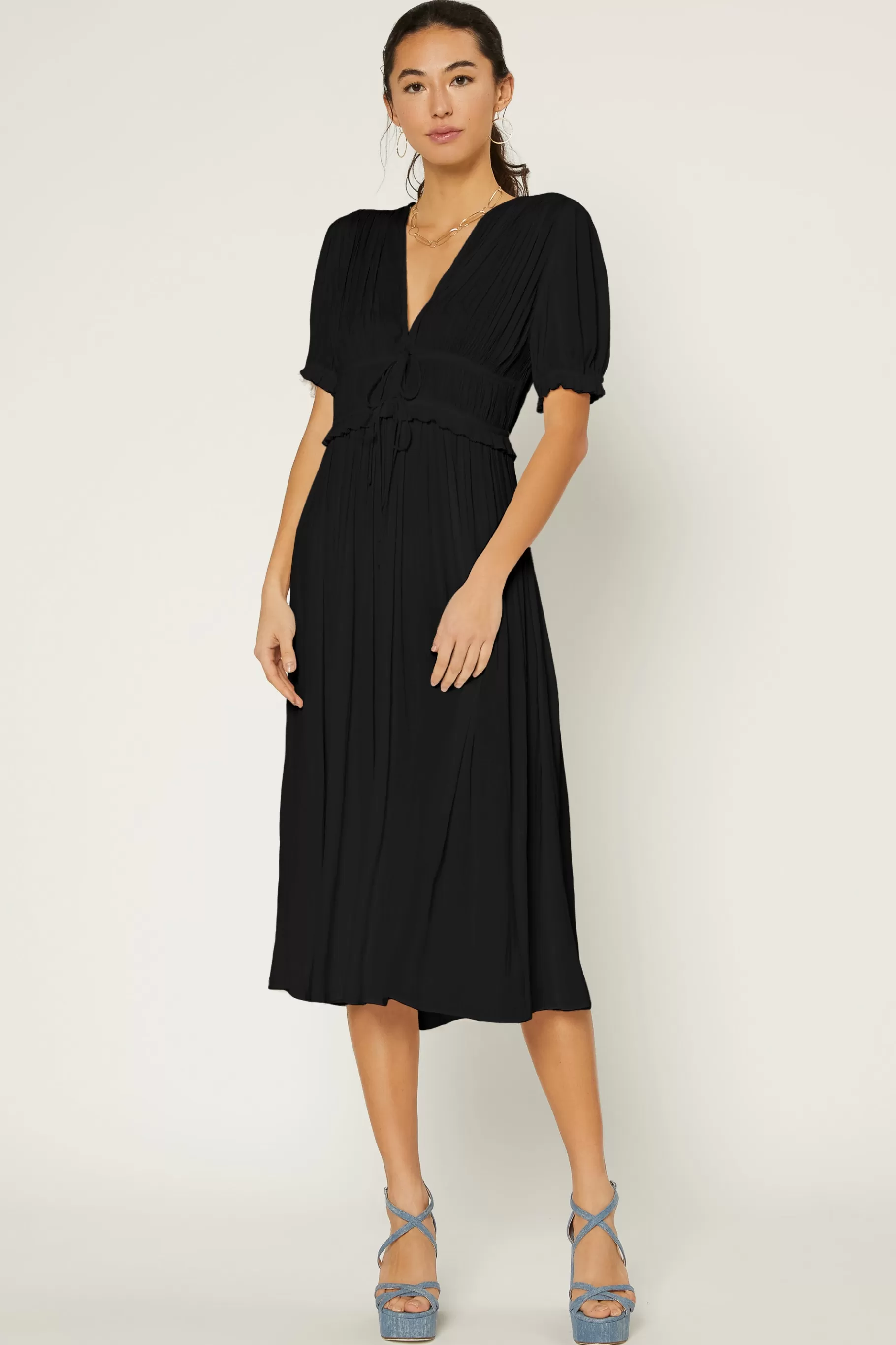 Current Air Maxi Dresses>Amelia Pleated Maxi Dress BLACK