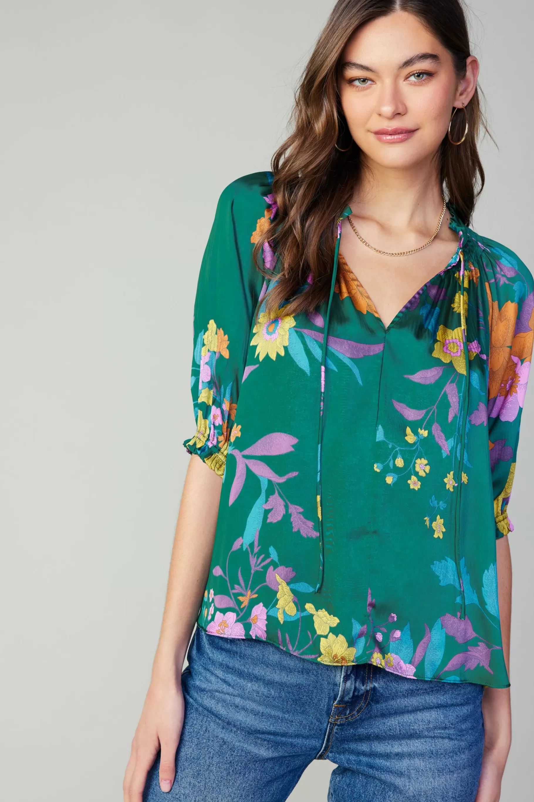 Current Air Long Sleeve Tops>Angelica Floral Blouse GREENFLORAL