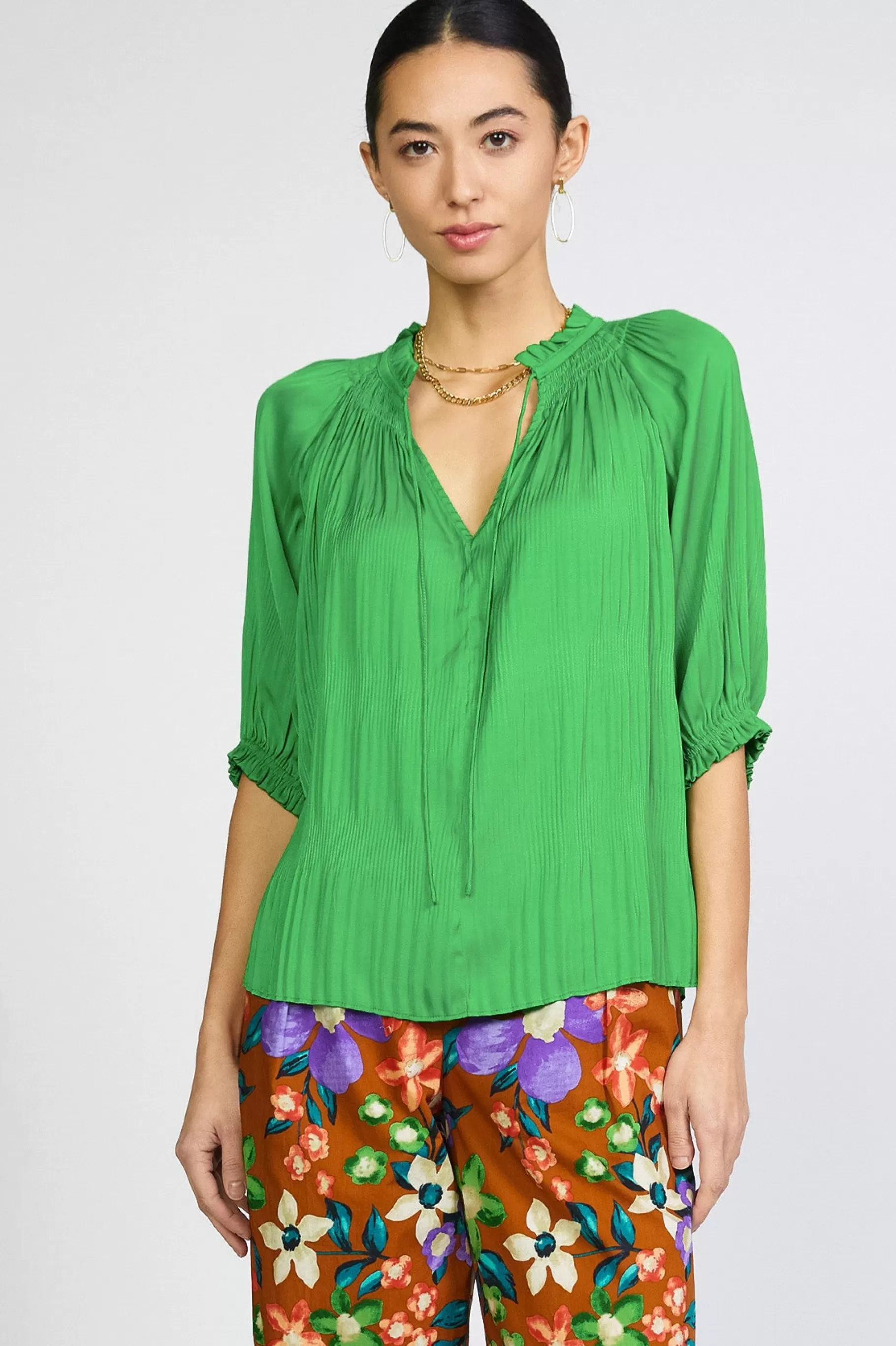 Current Air Short Sleeve Tops | Long Sleeve Tops>Angelica Pleated Blouse SPRINGGREEN