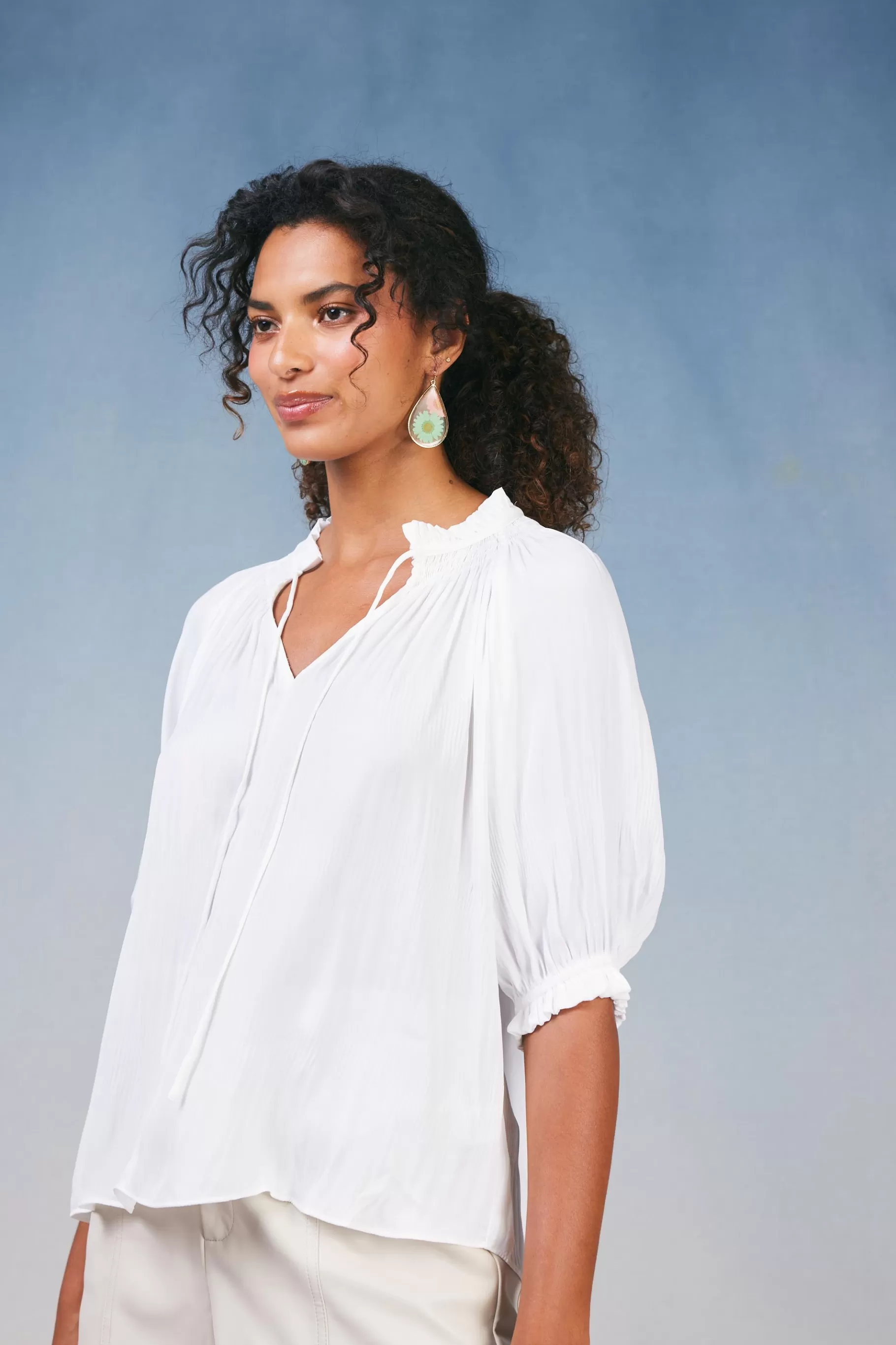 Current Air Short Sleeve Tops | Long Sleeve Tops>Angelica Pleated Blouse WHITE