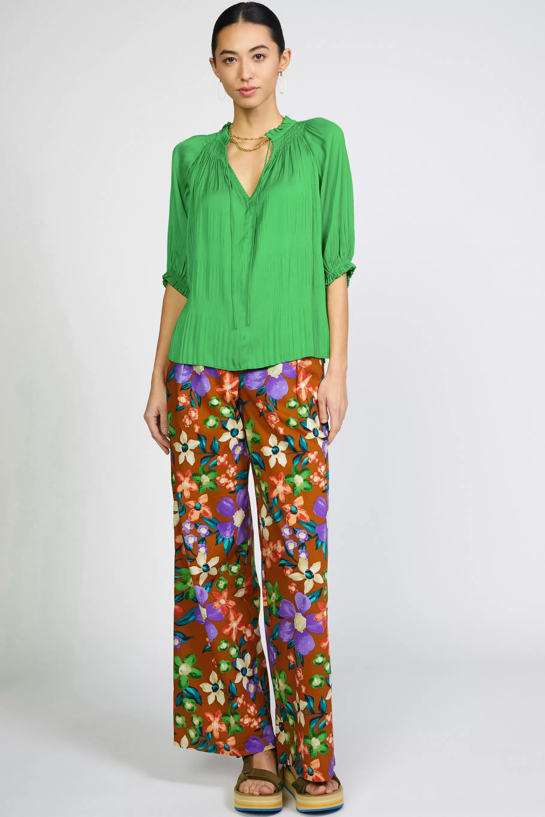 Current Air Short Sleeve Tops | Long Sleeve Tops>Angelica Pleated Blouse SPRINGGREEN