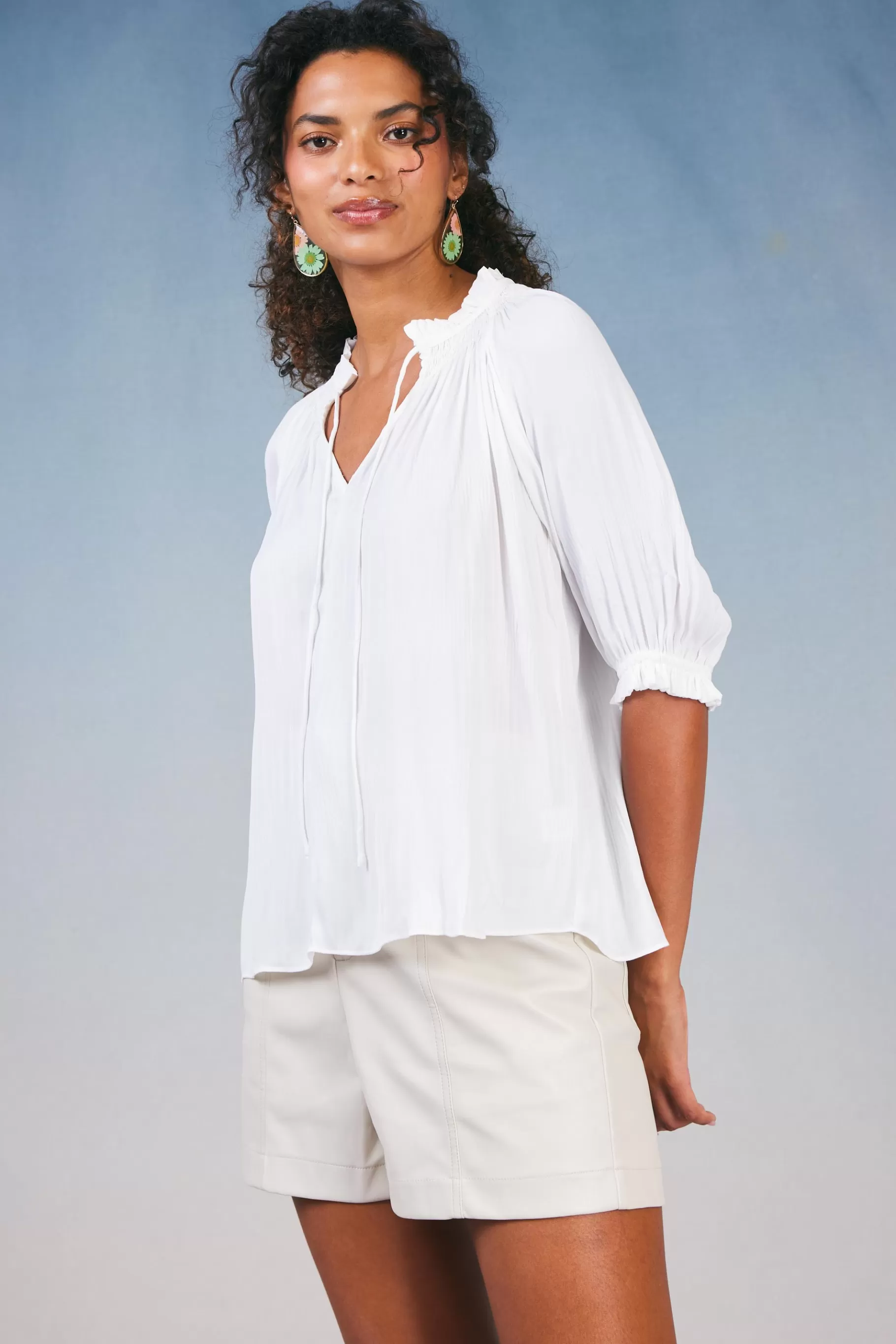 Current Air Short Sleeve Tops | Long Sleeve Tops>Angelica Pleated Blouse WHITE