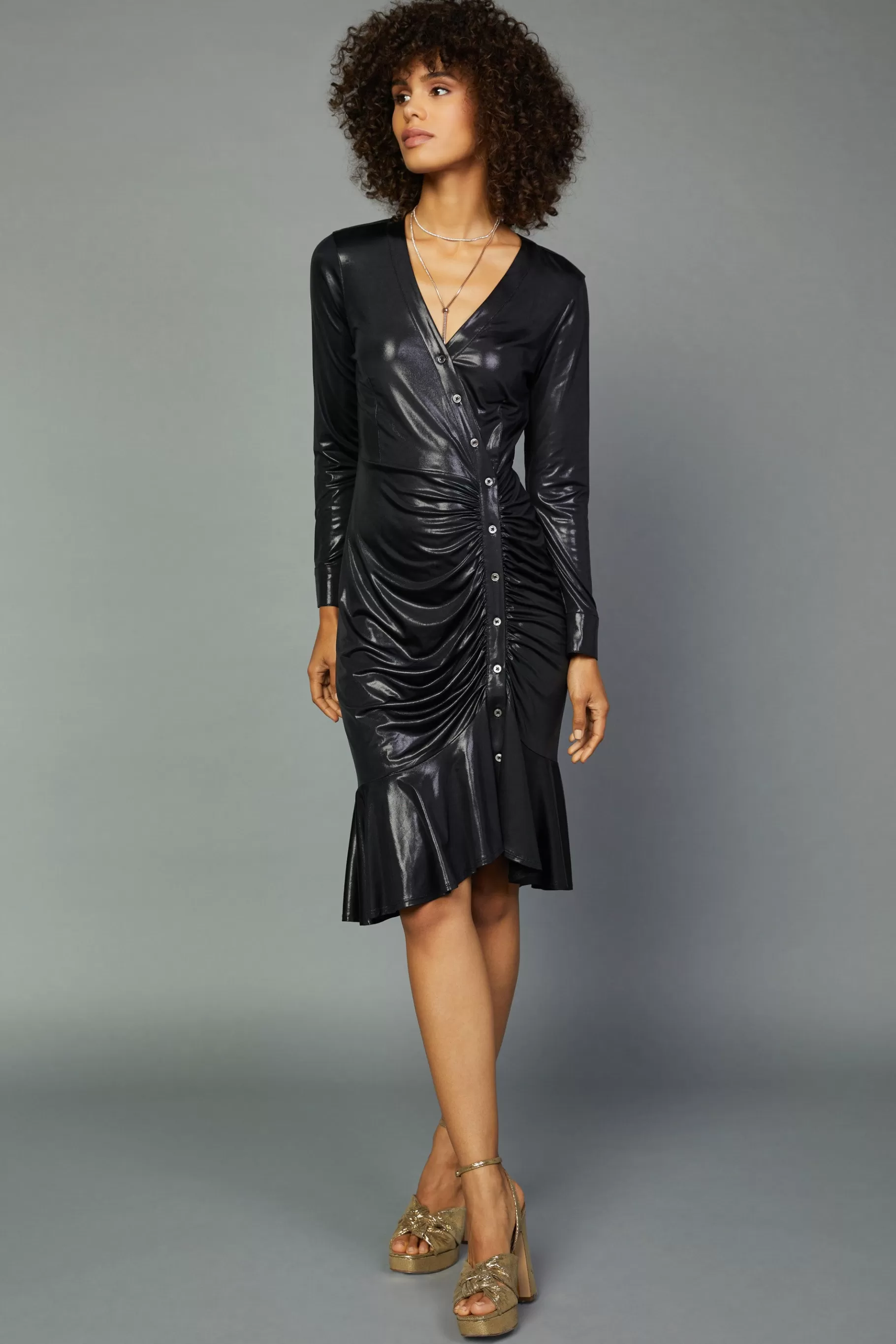 Current Air Mini Dresses>Asymmetrical Button Dress BLACK