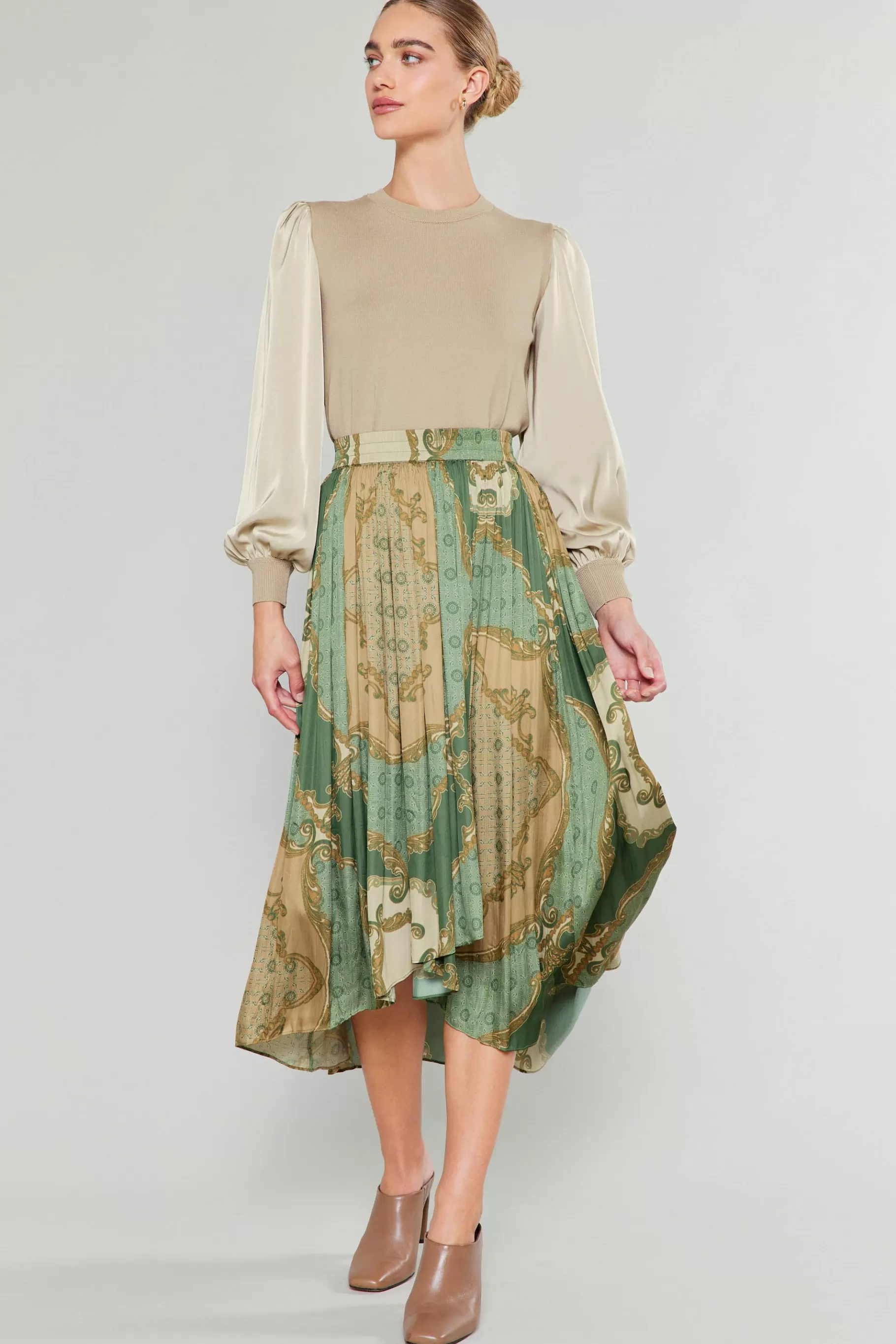 Current Air Skirts>Asymmetrical Vintage Print Skirt OLIVEMLT