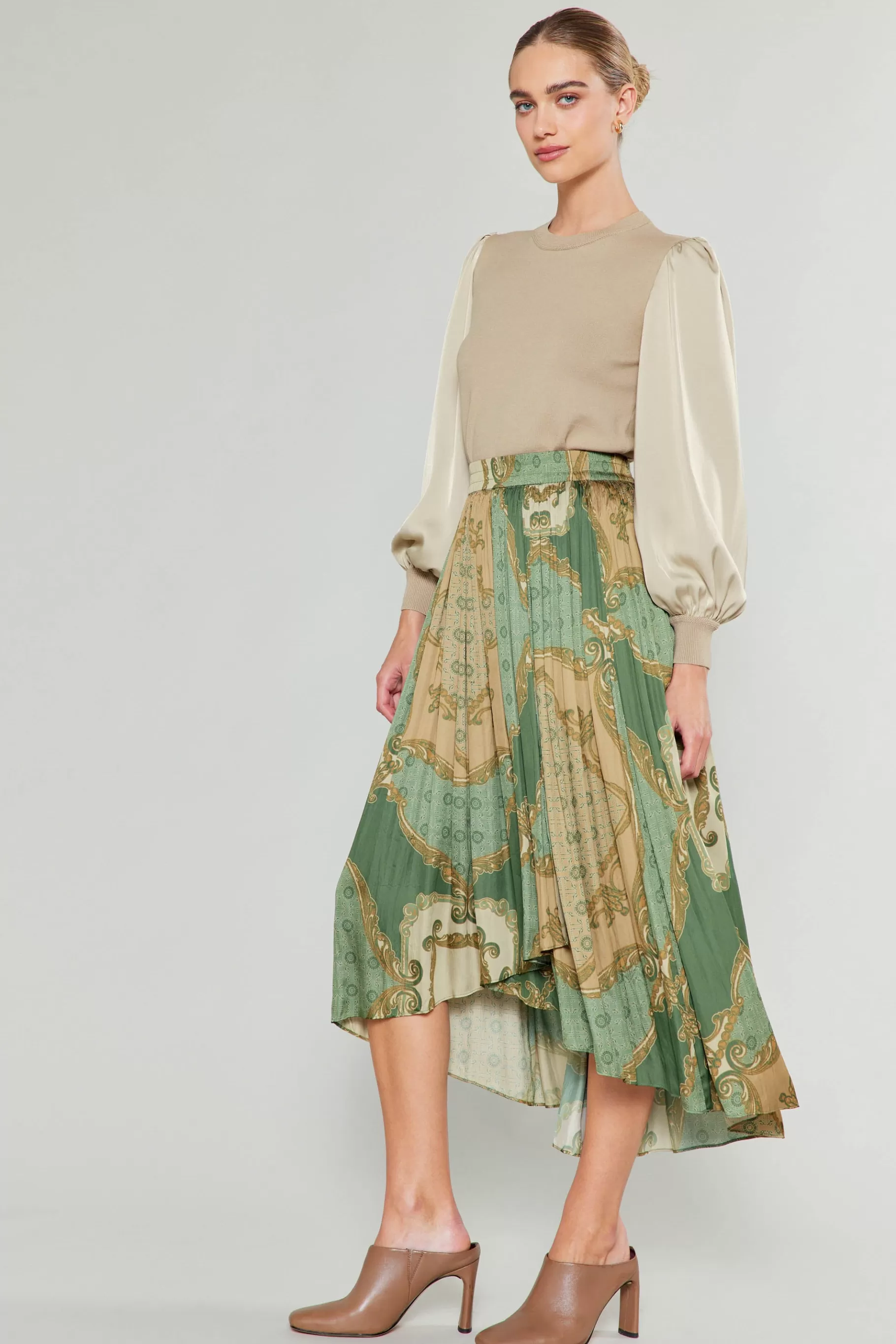 Current Air Skirts>Asymmetrical Vintage Print Skirt OLIVEMLT