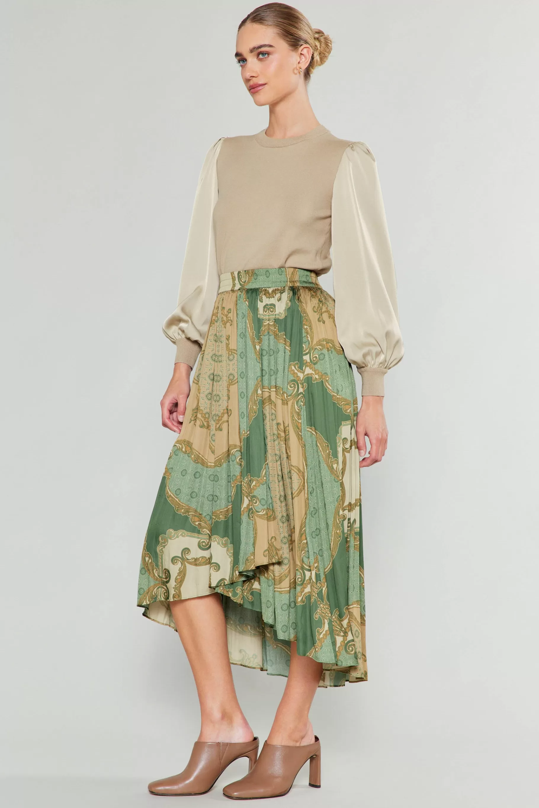 Current Air Skirts>Asymmetrical Vintage Print Skirt OLIVEMLT