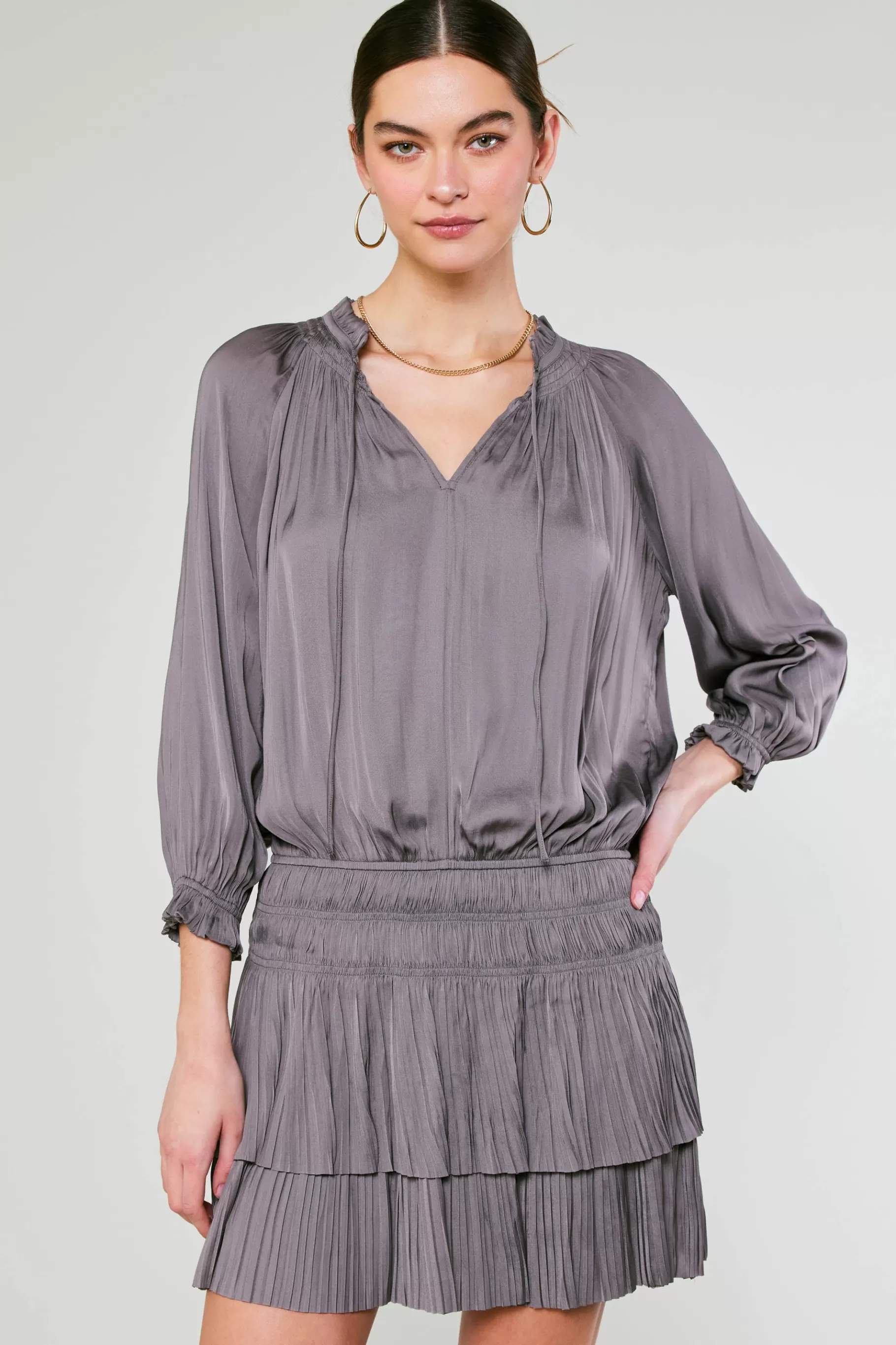 Current Air Mini Dresses>Aurelie Pleated Mini Dress TAUPEGREY