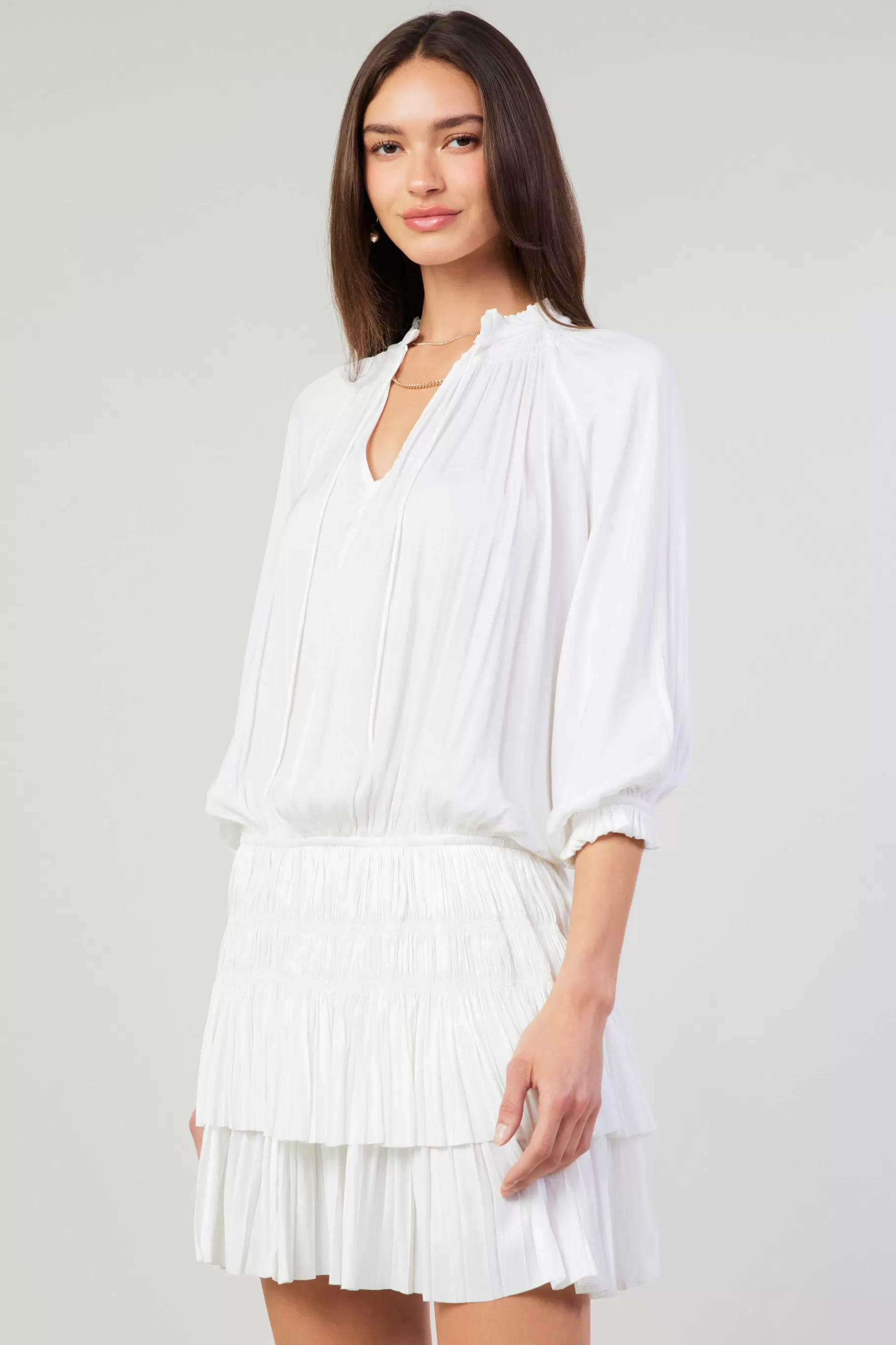 Current Air Mini Dresses>Aurelie Pleated Mini Dress WHITE