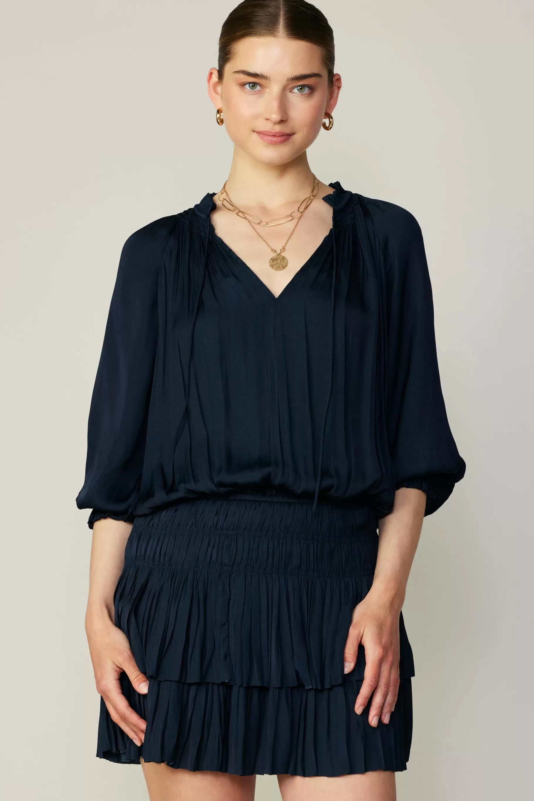 Current Air Mini Dresses>Aurelie Pleated Mini Dress DARKNAVY