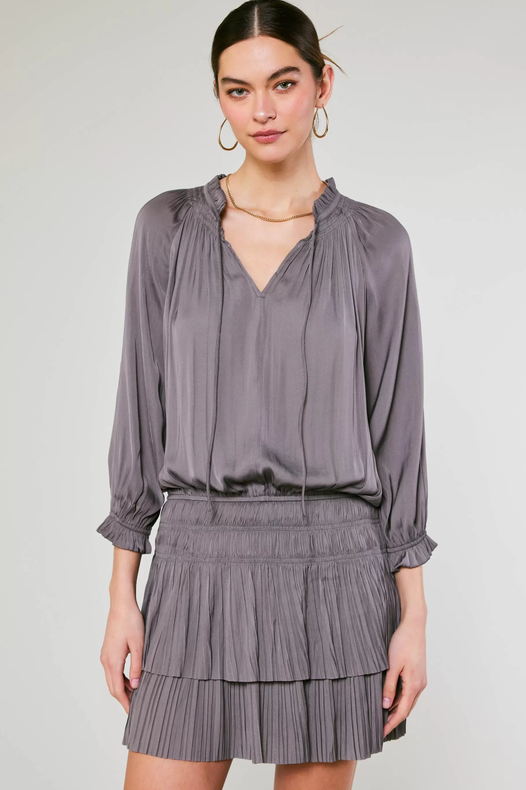 Current Air Mini Dresses>Aurelie Pleated Mini Dress TAUPEGREY