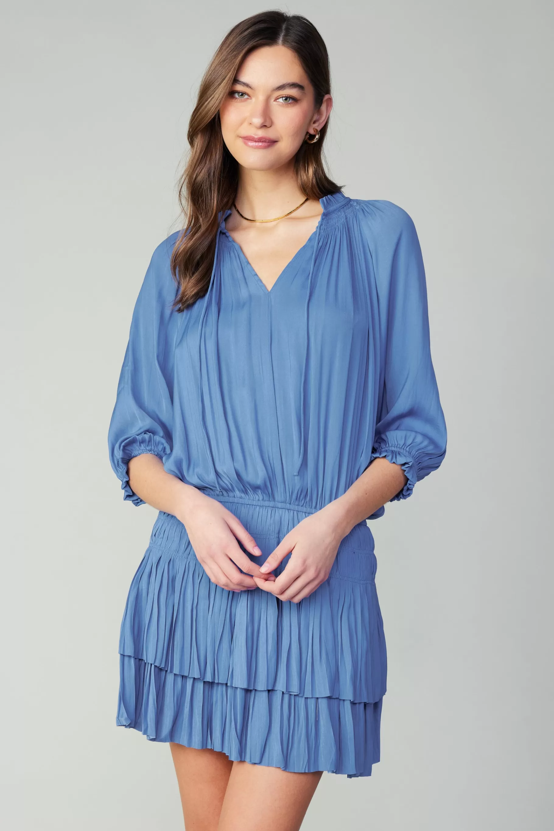 Current Air Mini Dresses>Aurelie Pleated Mini Dress FADEDBLUE