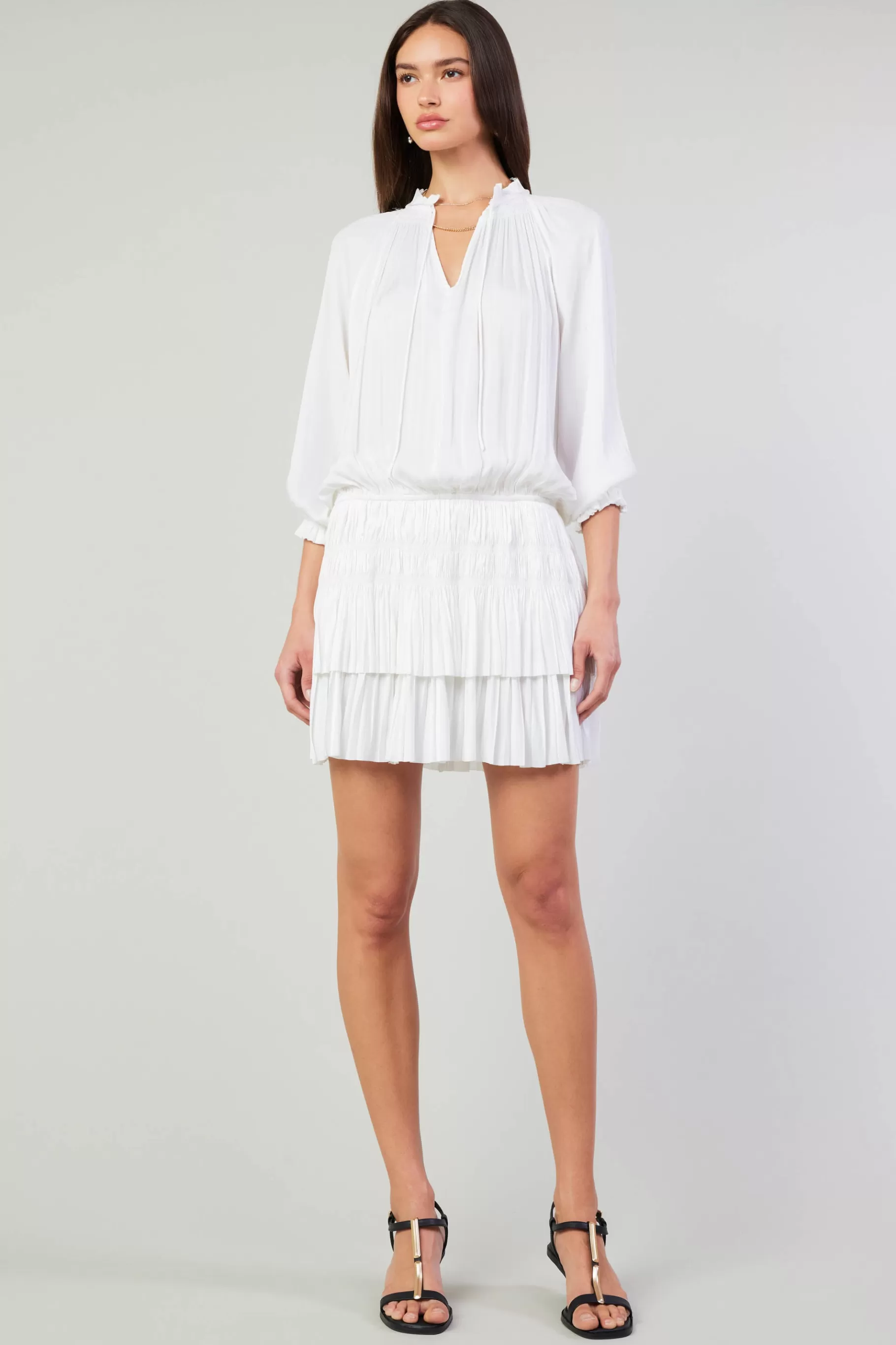Current Air Mini Dresses>Aurelie Pleated Mini Dress WHITE