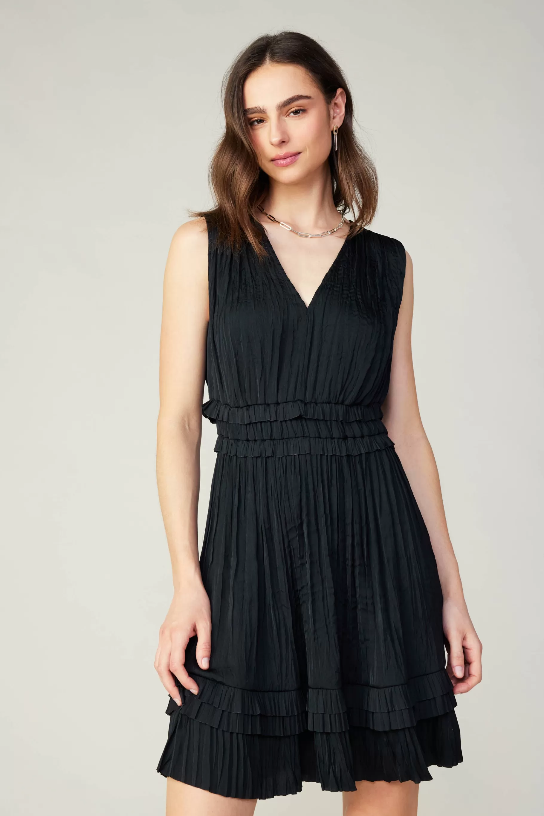 Current Air Mini Dresses>Aurora Crinkle Pleated Mini Dress BLACK