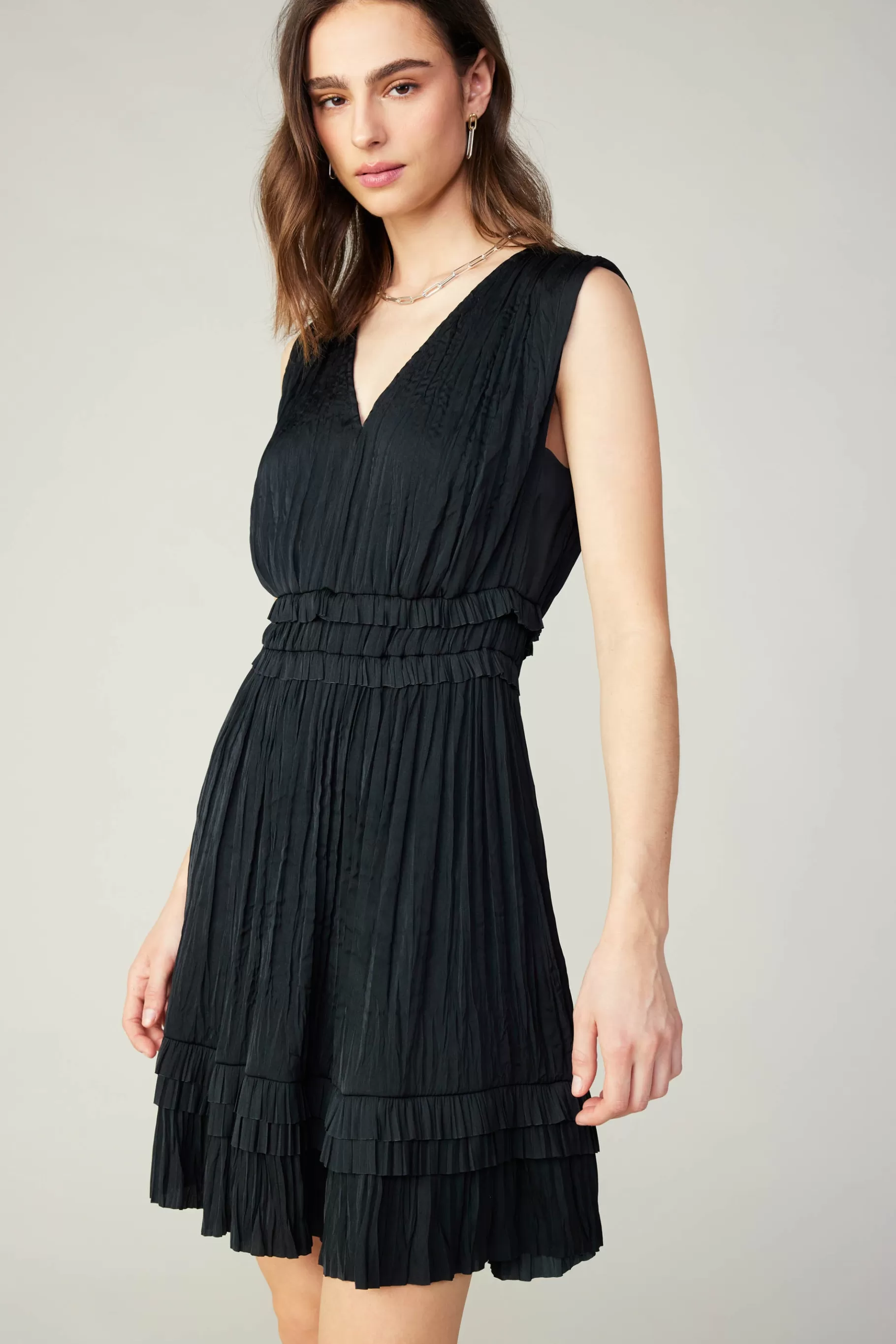 Current Air Mini Dresses>Aurora Crinkle Pleated Mini Dress BLACK