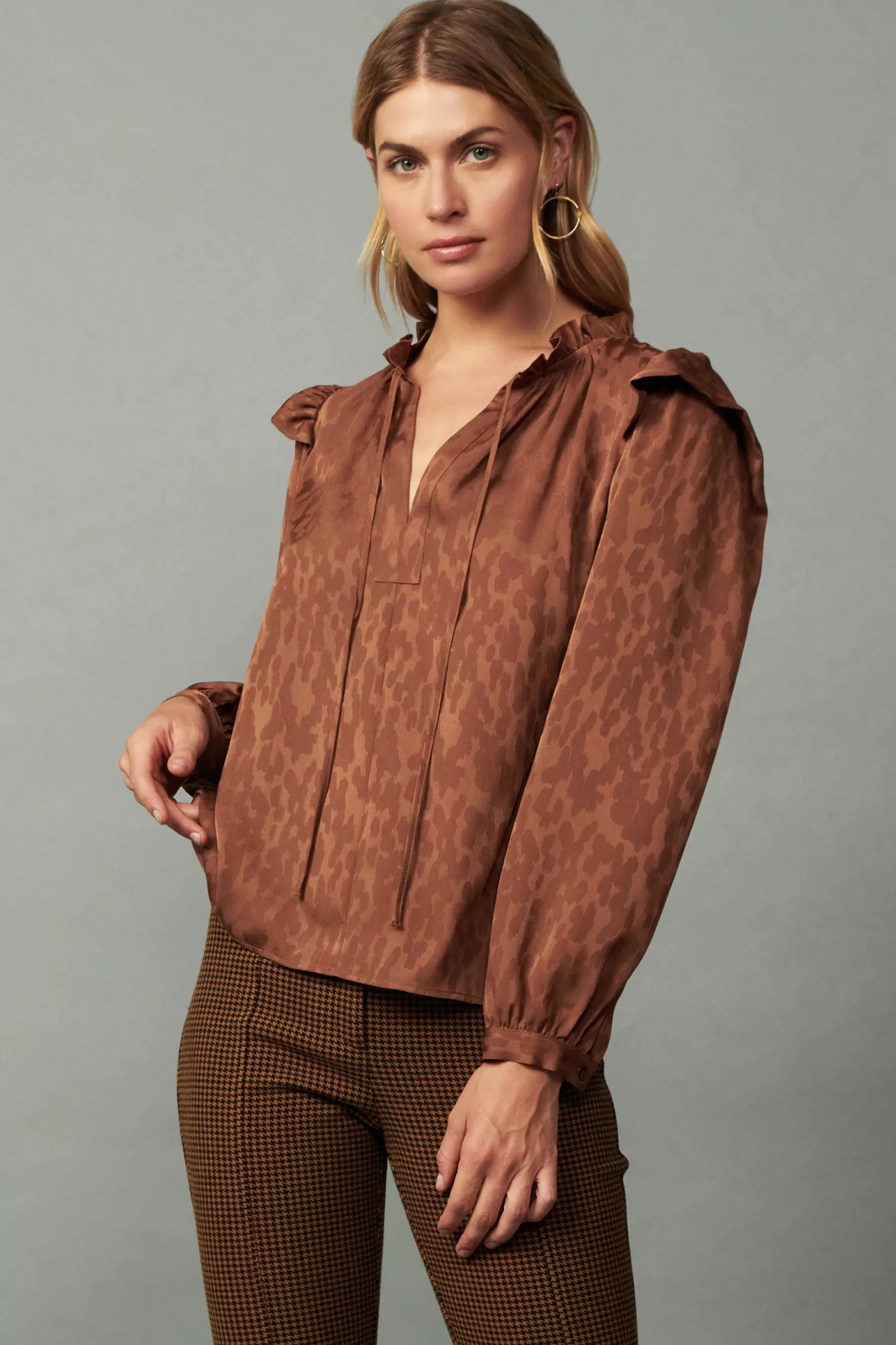 Current Air Long Sleeve Tops>Autumn Puff Sleeve Blouse CARAMEL
