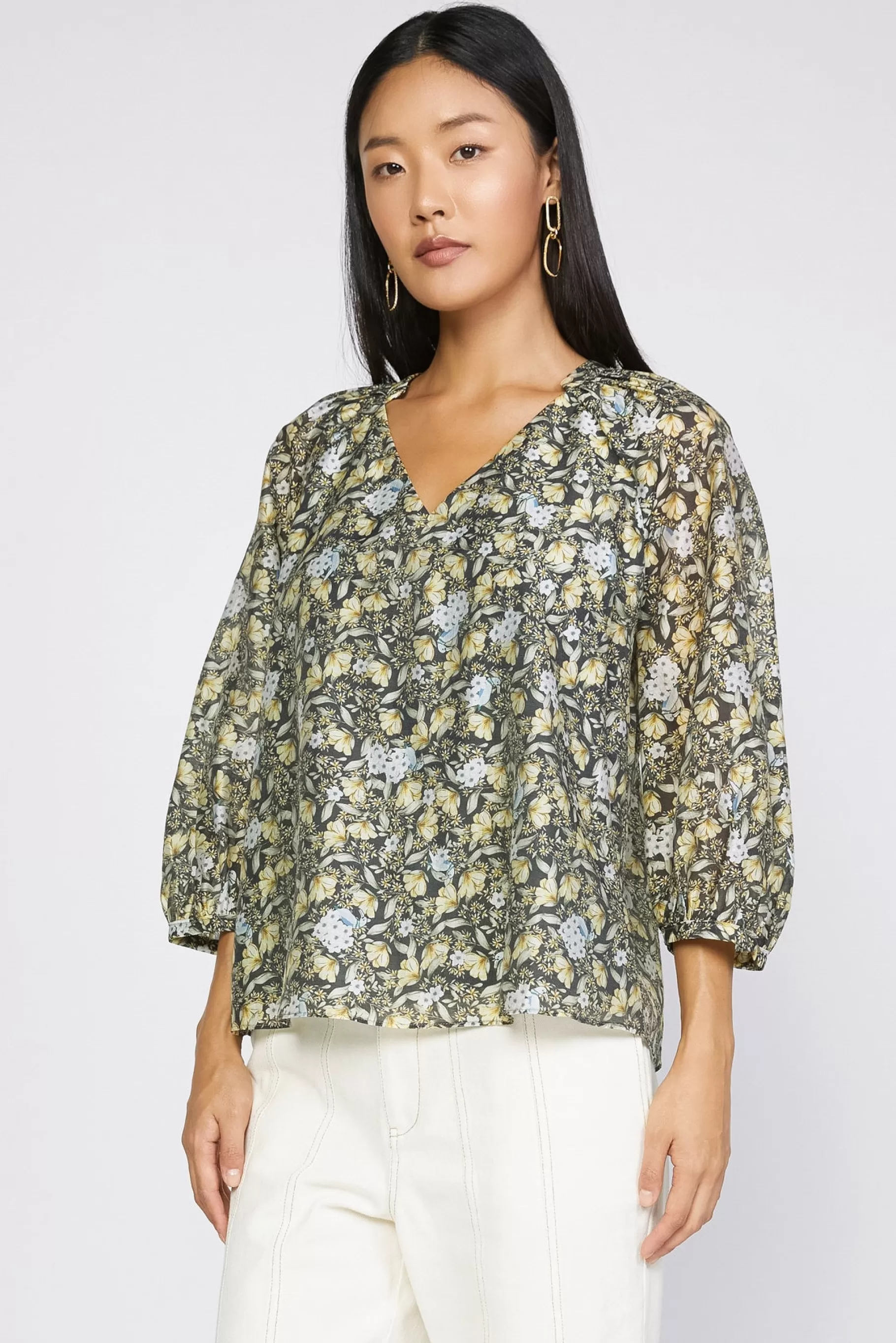 Current Air Short Sleeve Tops | Long Sleeve Tops>Baroque Floral Raglan Blouse BLACKFLORAL