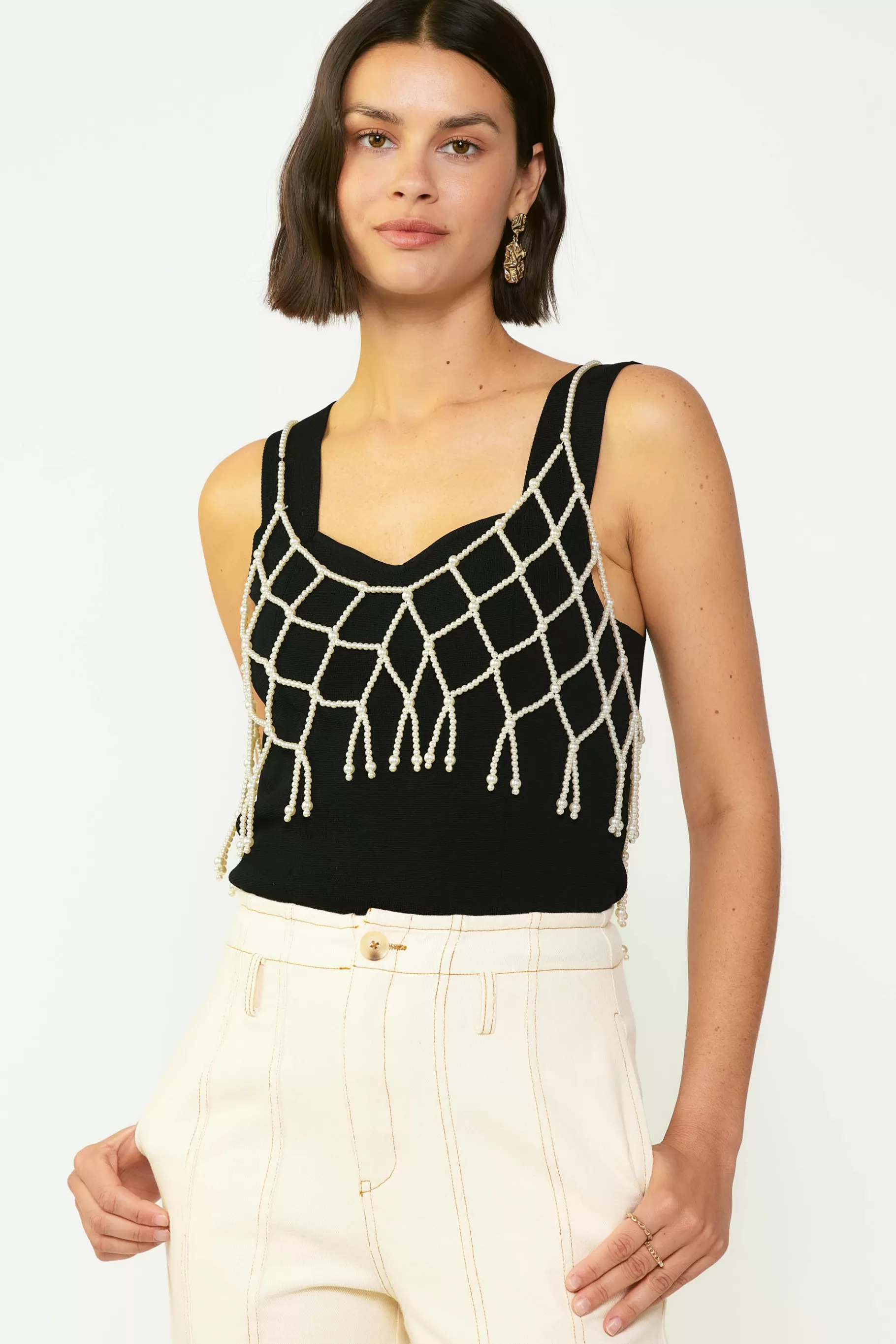 Current Air Accessories | Sleeveless Tops>Beaded Pearl Cami WHITE