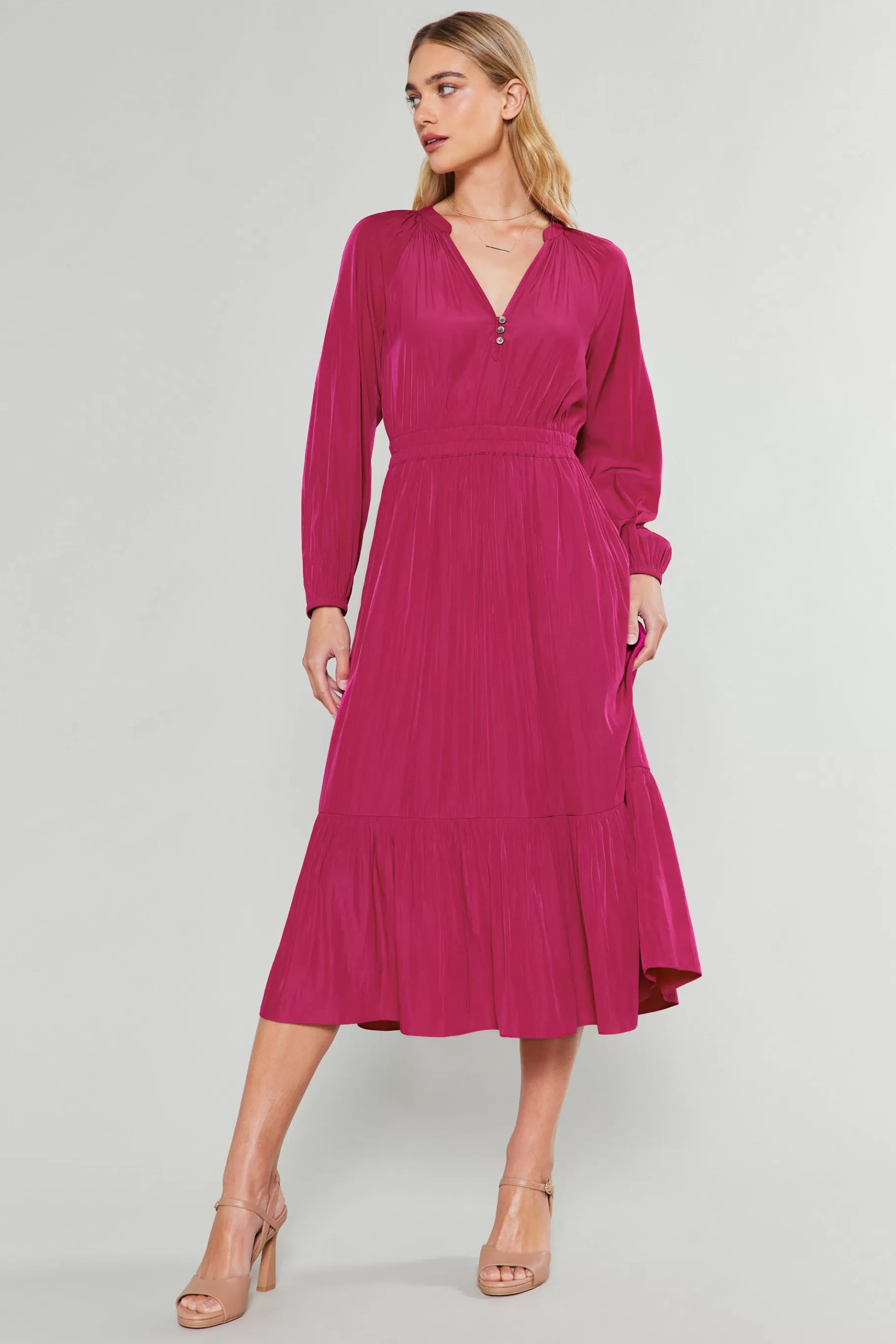 Current Air Midi Dresses>Belle Midi Dress DEEPFUCHSIA