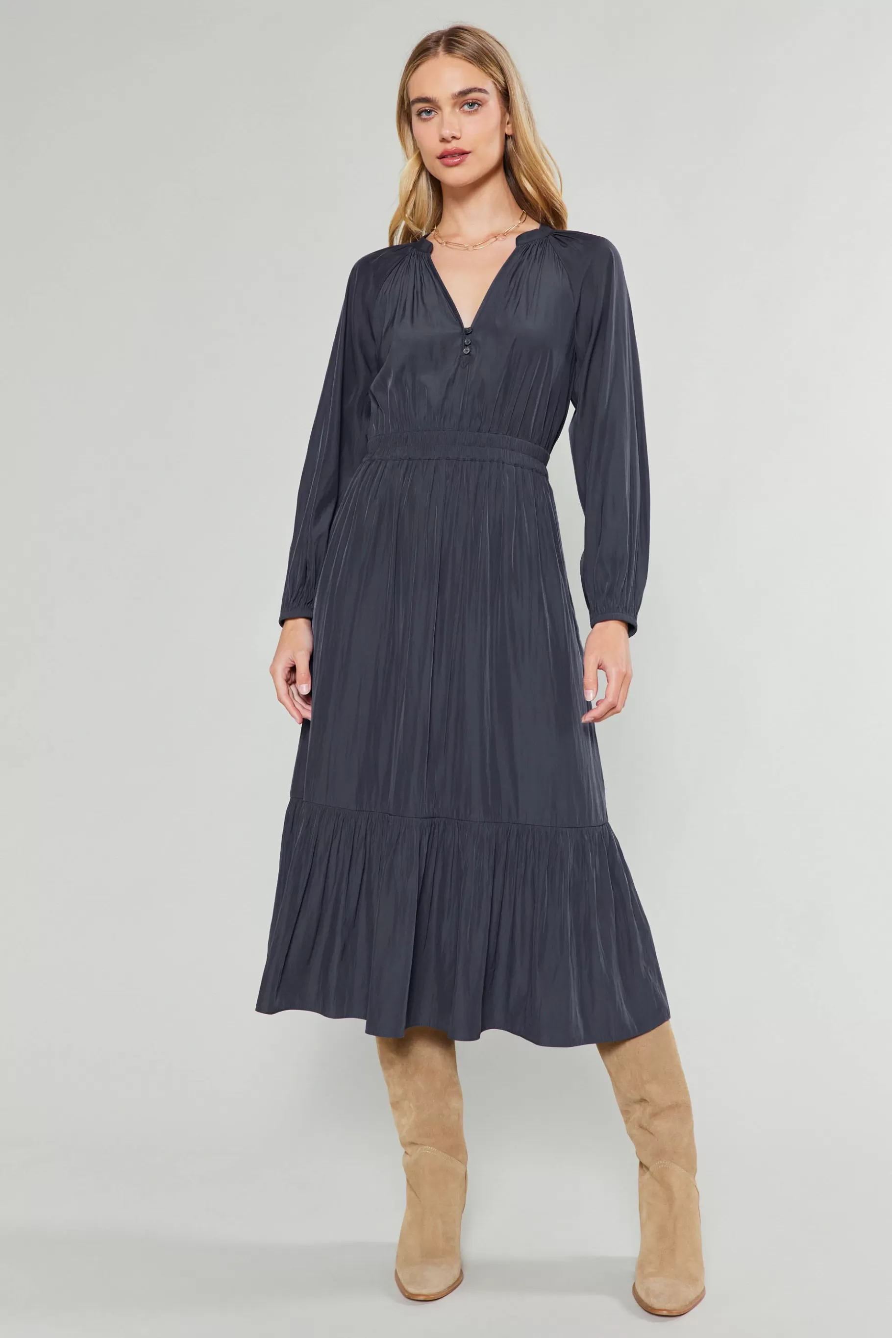 Current Air Midi Dresses>Belle Midi Dress CHARCOAL