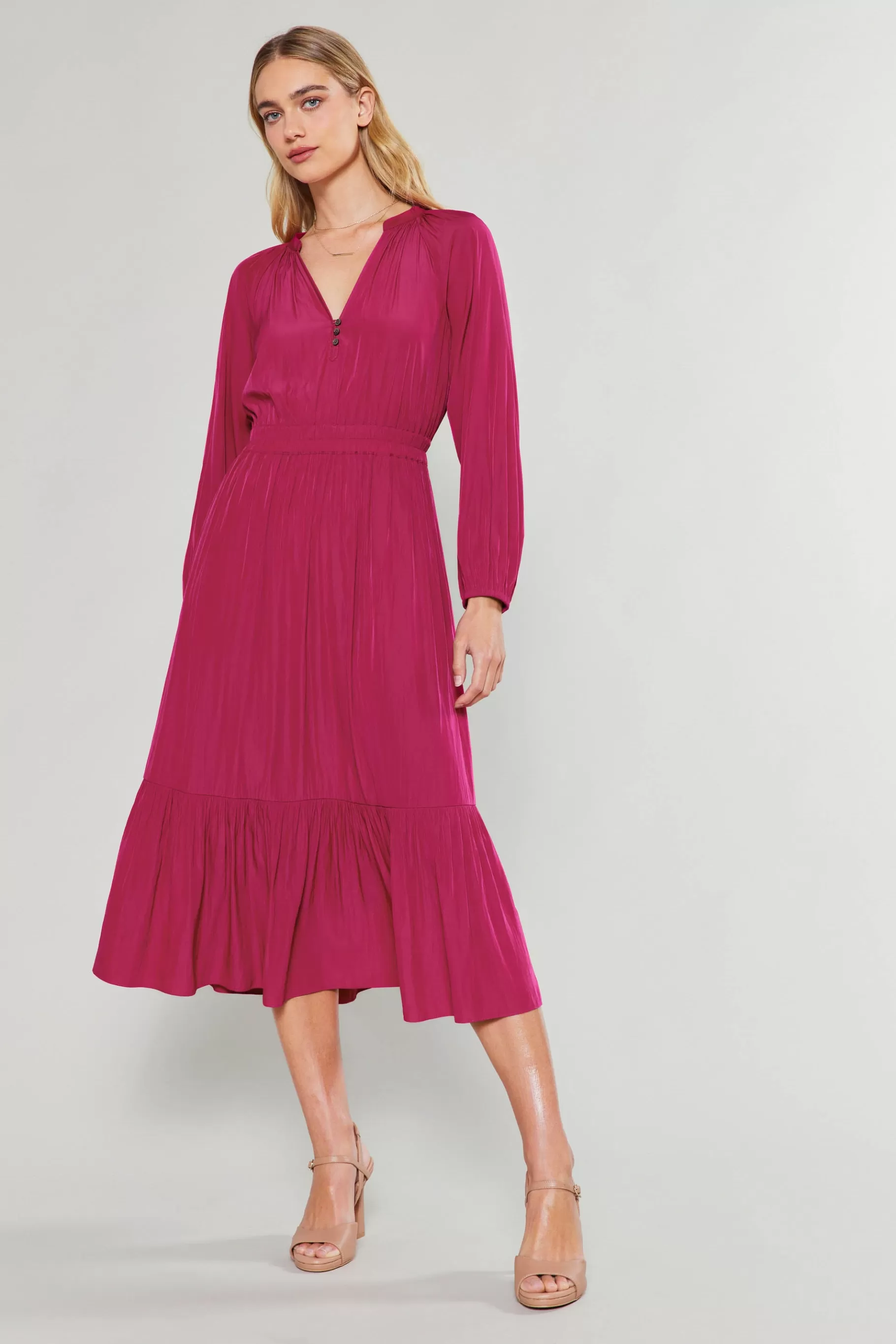 Current Air Midi Dresses>Belle Midi Dress DEEPFUCHSIA