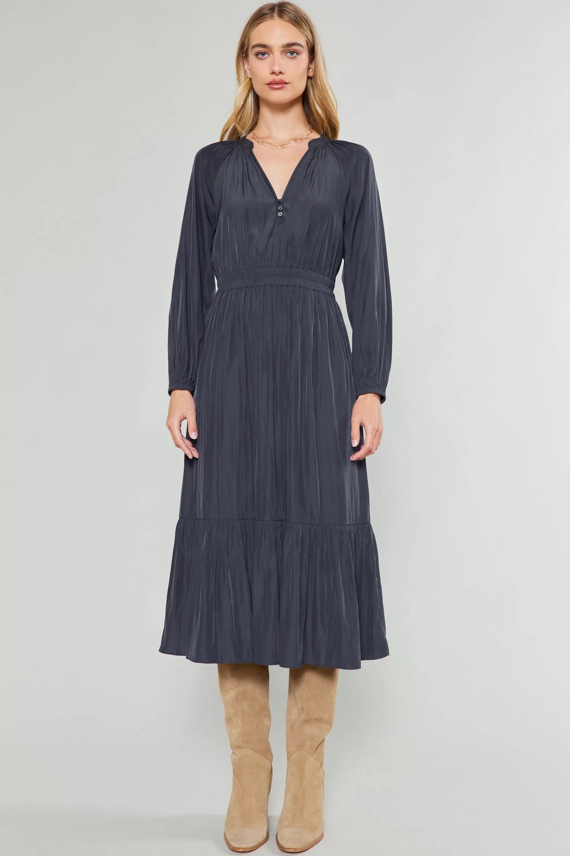 Current Air Midi Dresses>Belle Midi Dress CHARCOAL