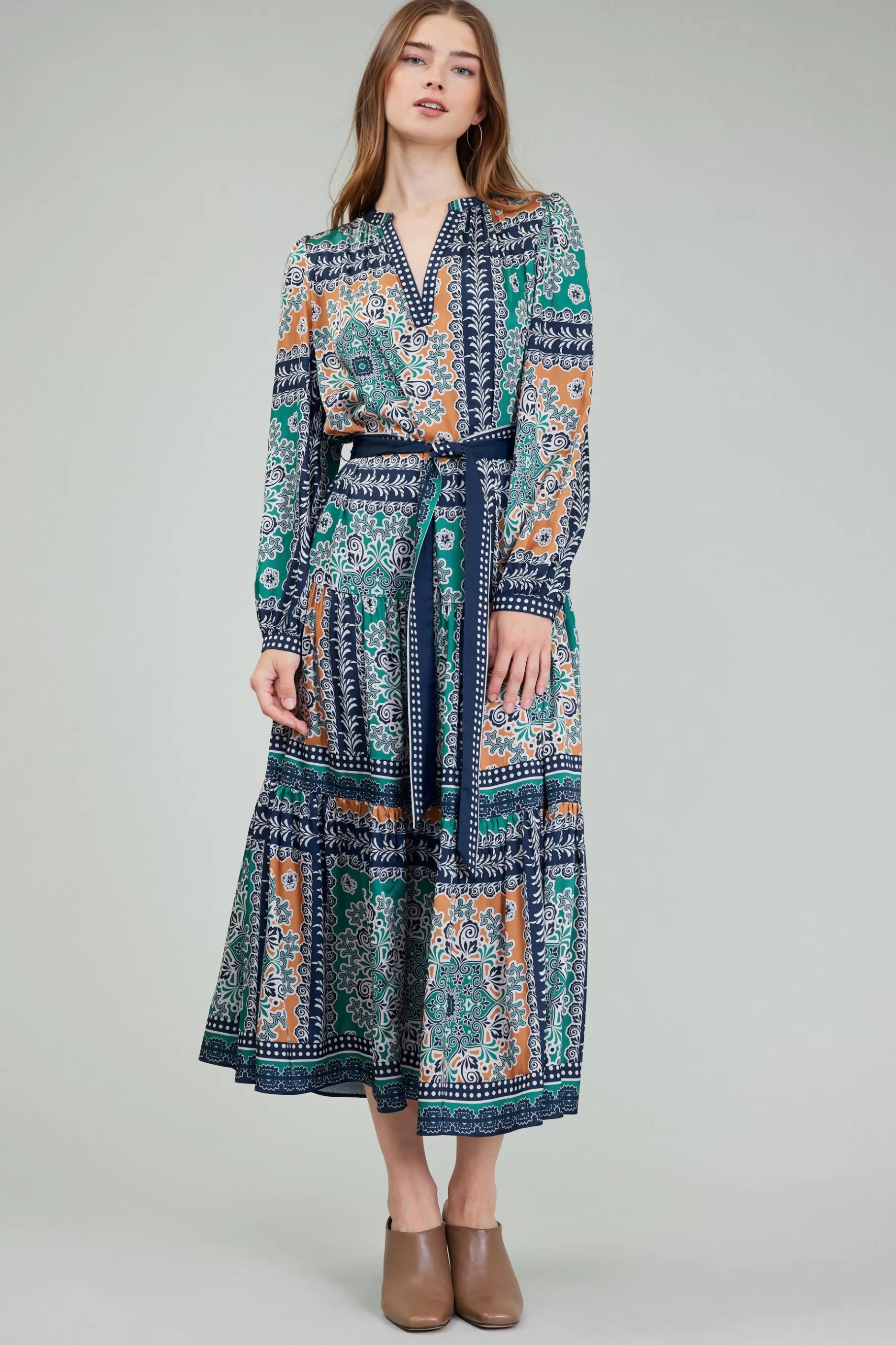 Current Air Maxi Dresses | Midi Dresses>Belted Abstract Midi Dress GREENMLT