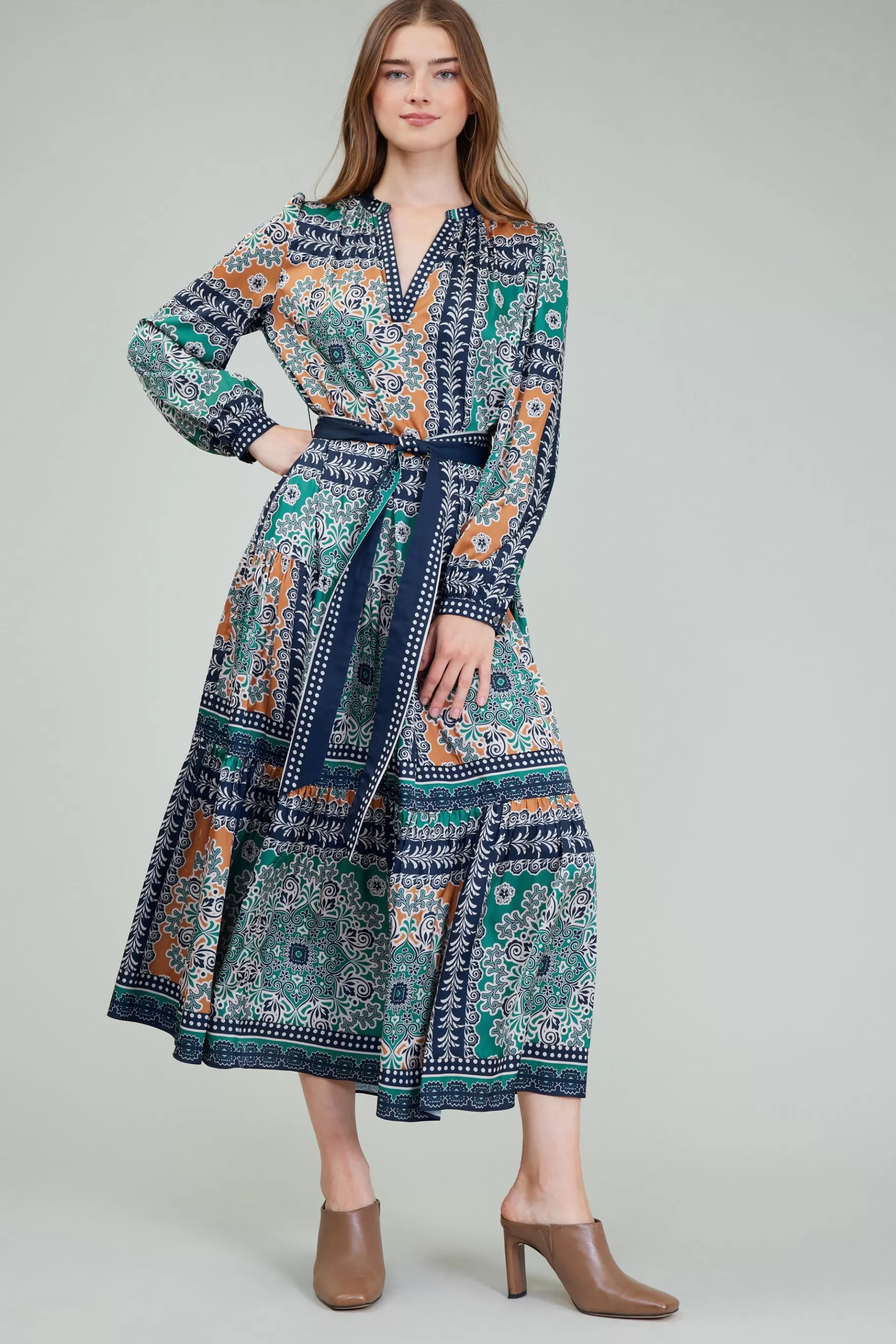 Current Air Maxi Dresses | Midi Dresses>Belted Abstract Midi Dress GREENMLT