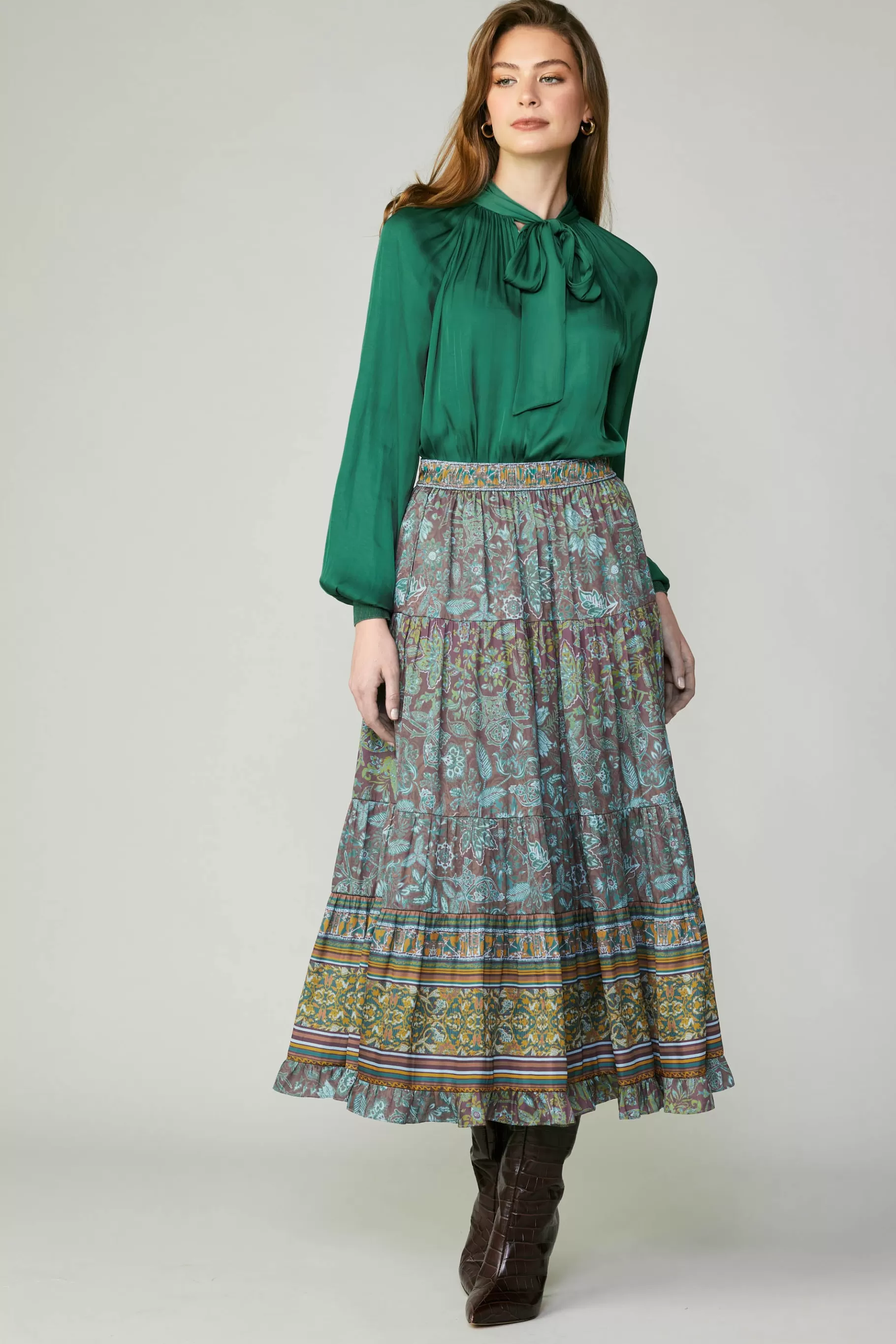 Current Air Skirts>Border Printed Floral Skirt TEALBROWN