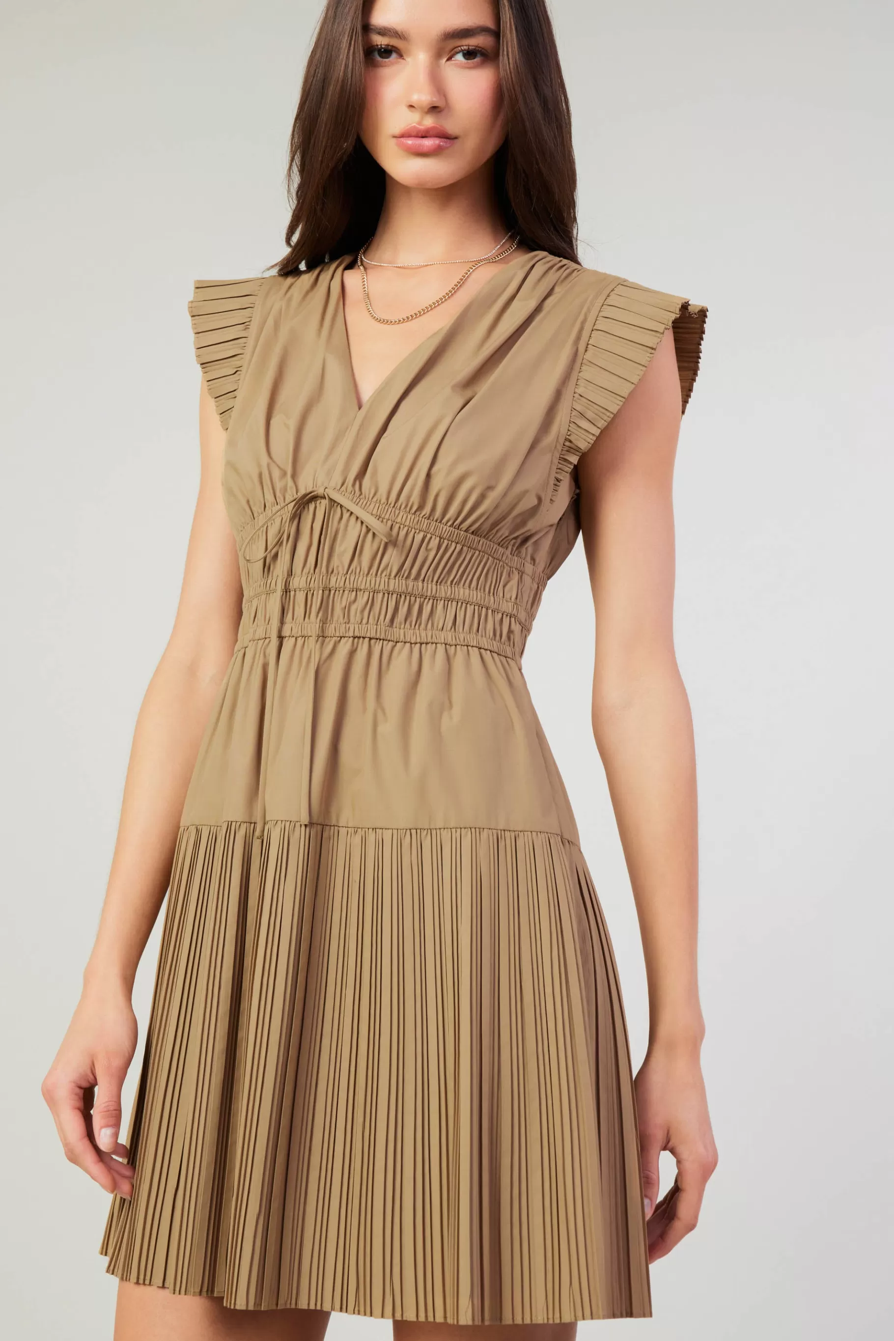 Current Air Mini Dresses>Briene Pleated Mini Dress LATTE