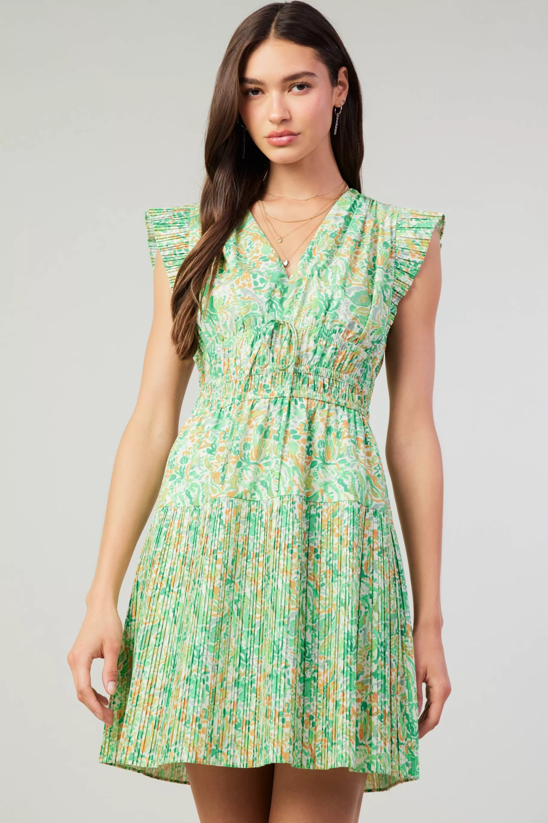 Current Air Mini Dresses>Briene Pleated Mini Dress GREENMLT