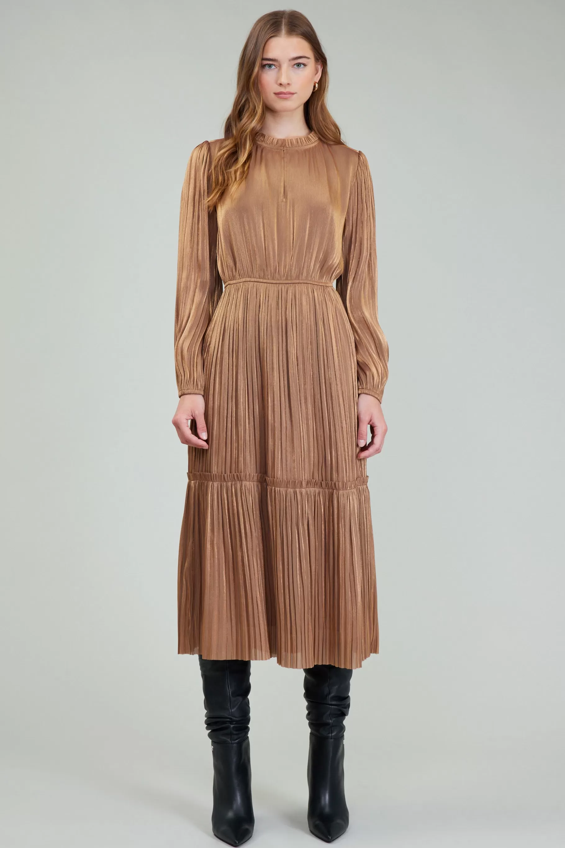 Current Air Midi Dresses>Bristol Pleated Midi Dress BRONZE
