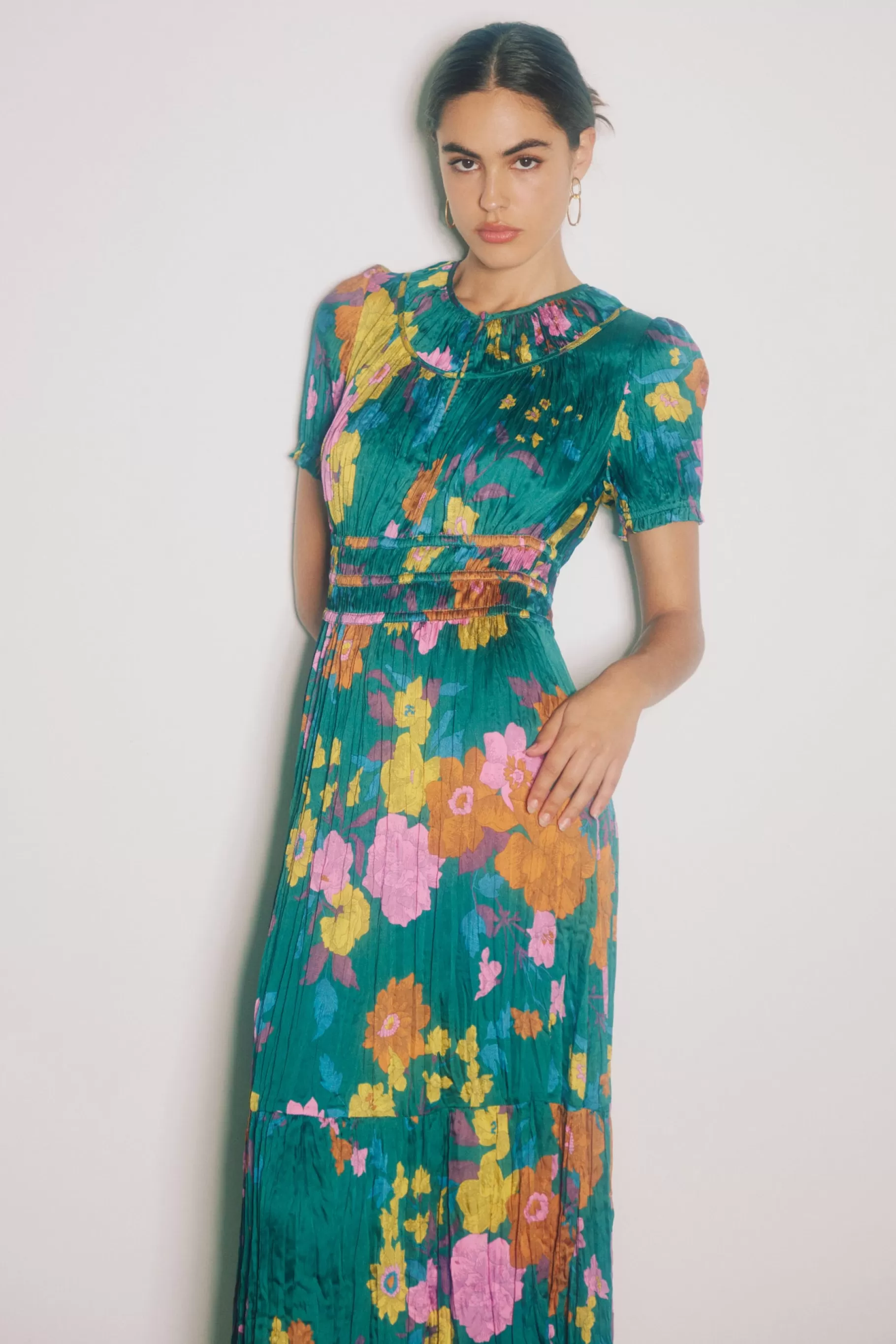 Current Air Midi Dresses>Brooklyn Floral Midi Dress GREENFLORAL