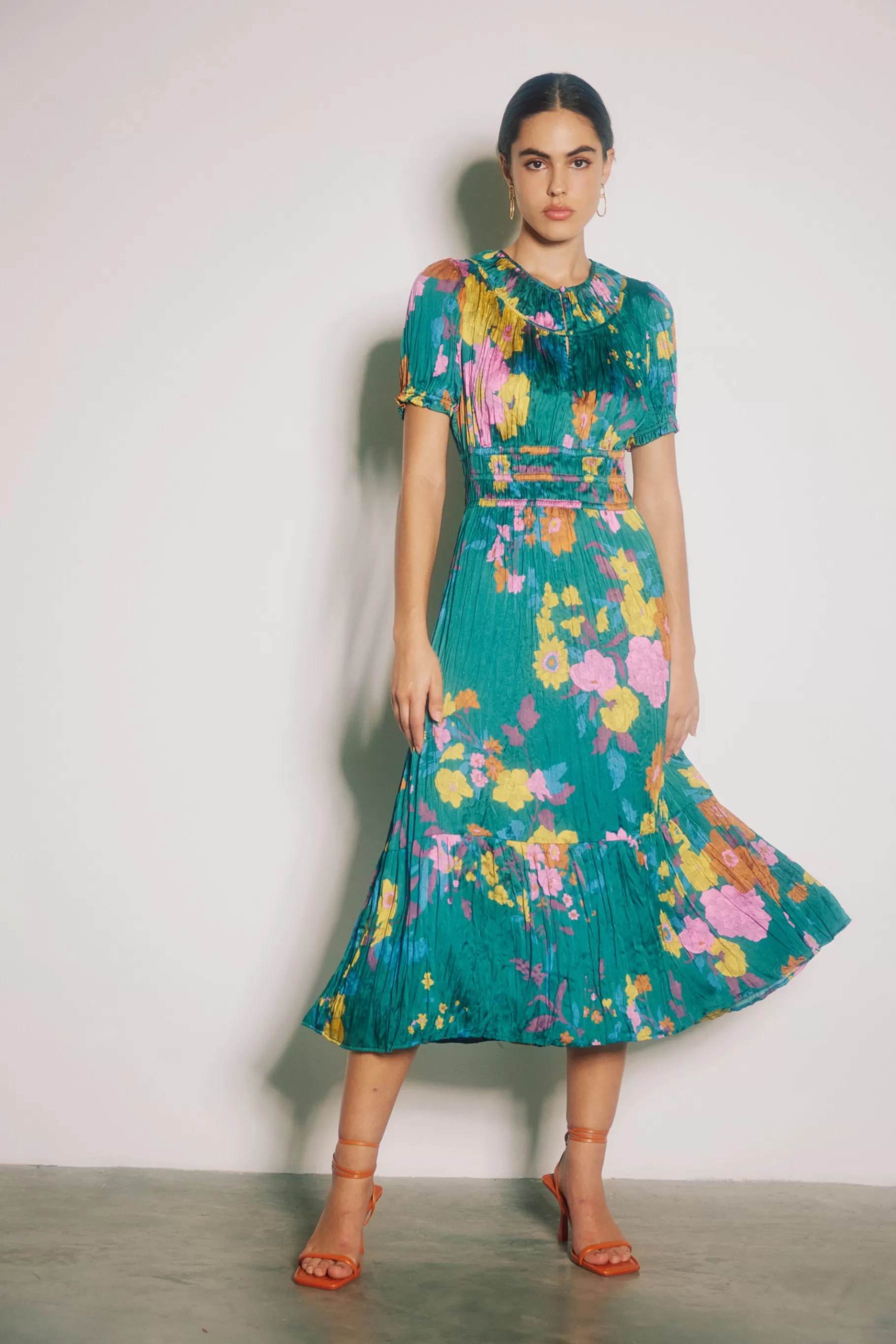 Current Air Midi Dresses>Brooklyn Floral Midi Dress GREENFLORAL
