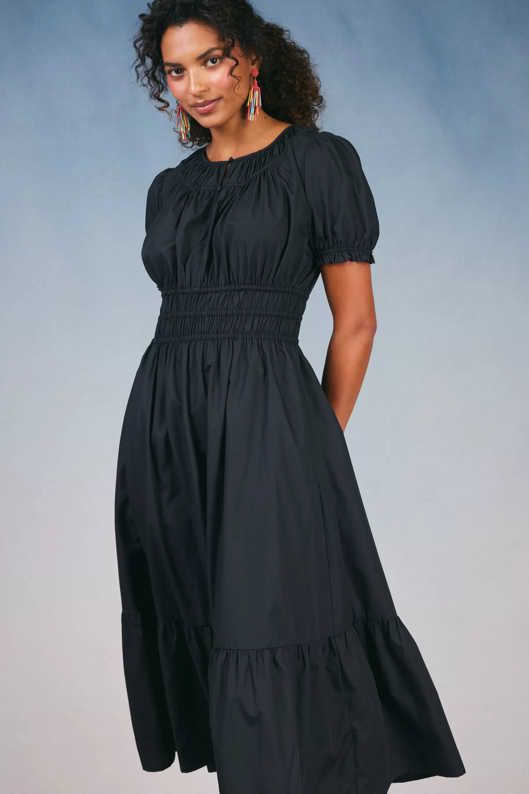 Current Air Midi Dresses>Brooklyn Poplin Midi Dress BLACK