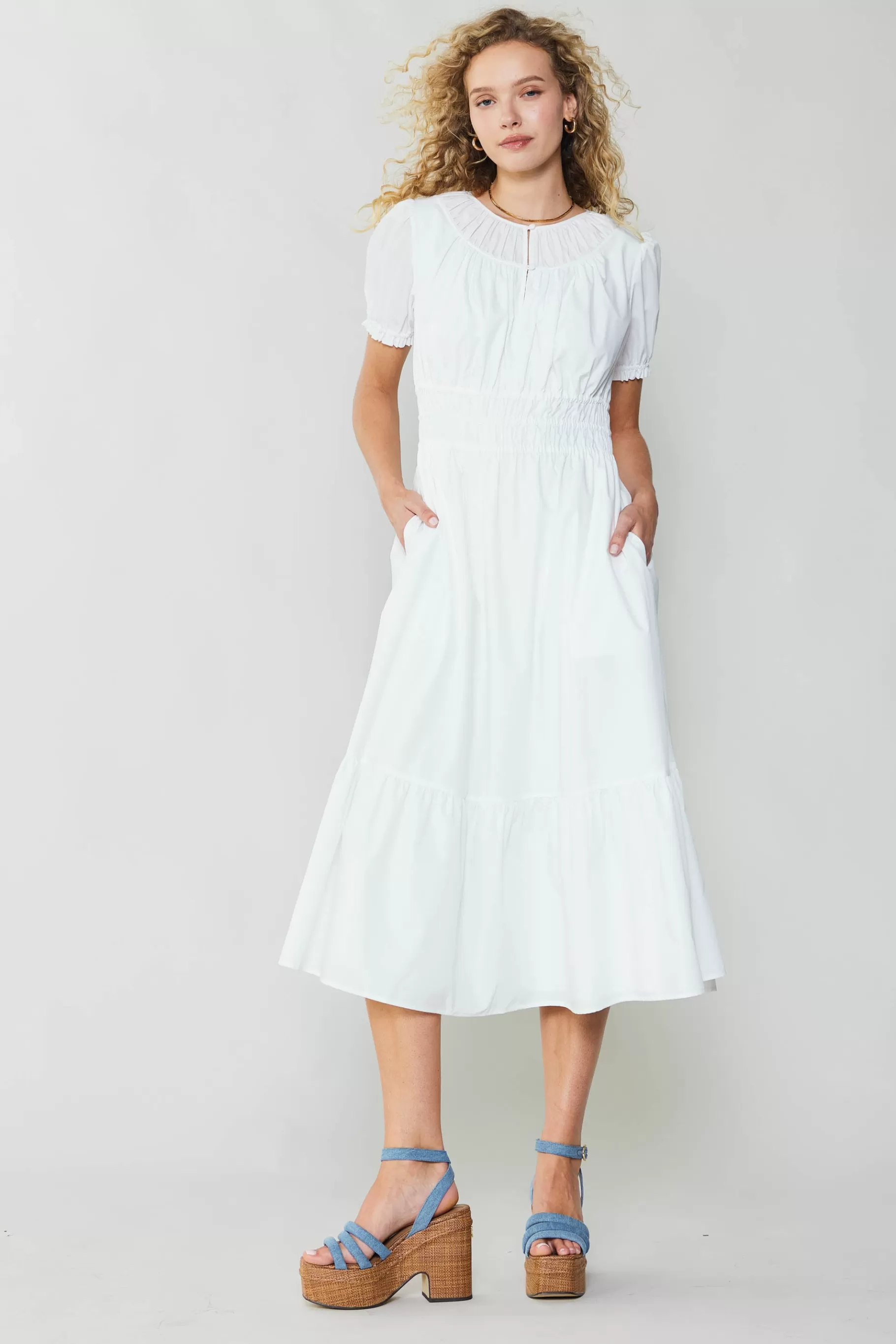 Current Air Midi Dresses>Brooklyn Poplin Midi Dress WHITE