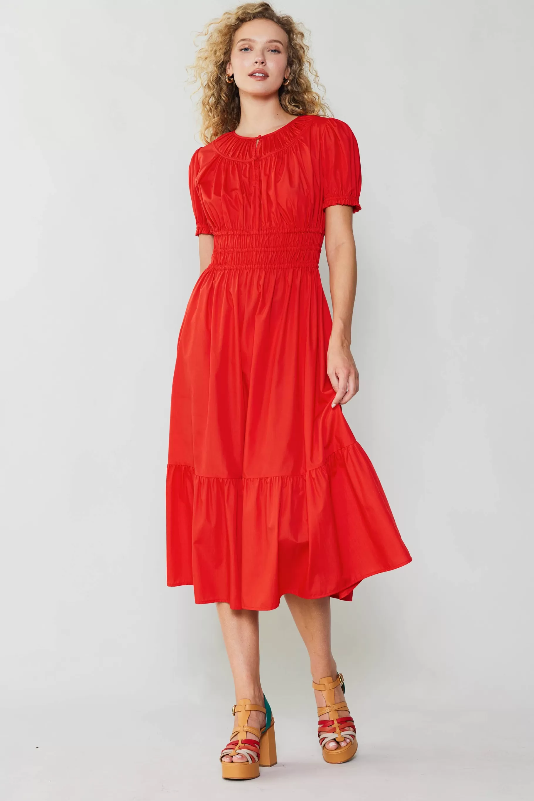 Current Air Midi Dresses>Brooklyn Poplin Midi Dress RED