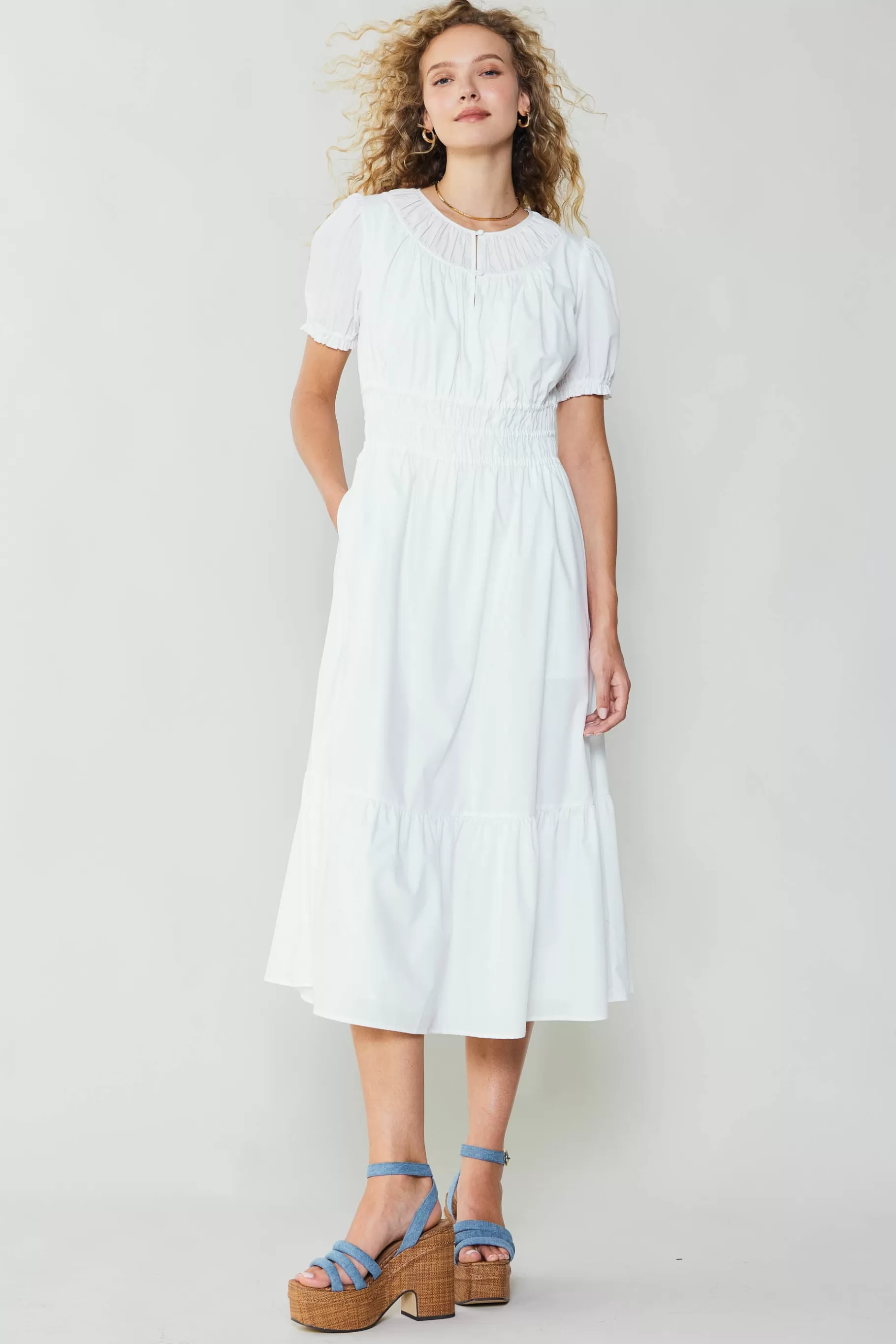 Current Air Midi Dresses>Brooklyn Poplin Midi Dress WHITE